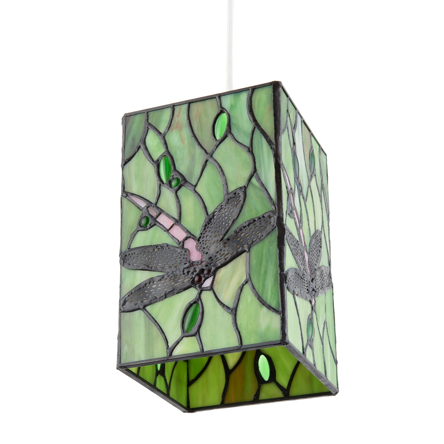 Green Stained Glass Dragonfly Rectangular Tiffany Pendant Light Shade Image 5