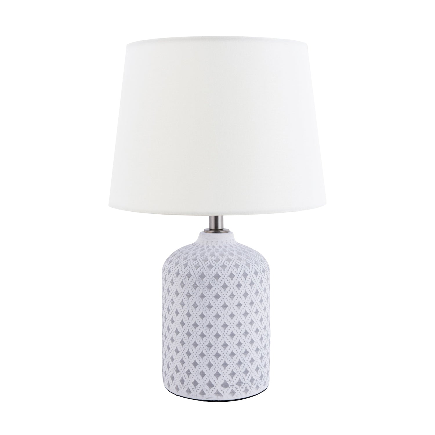 Rustic Ceramic Lamp Base in White with Grey Diamond Stars and Chrome Bulb Holder Image 3