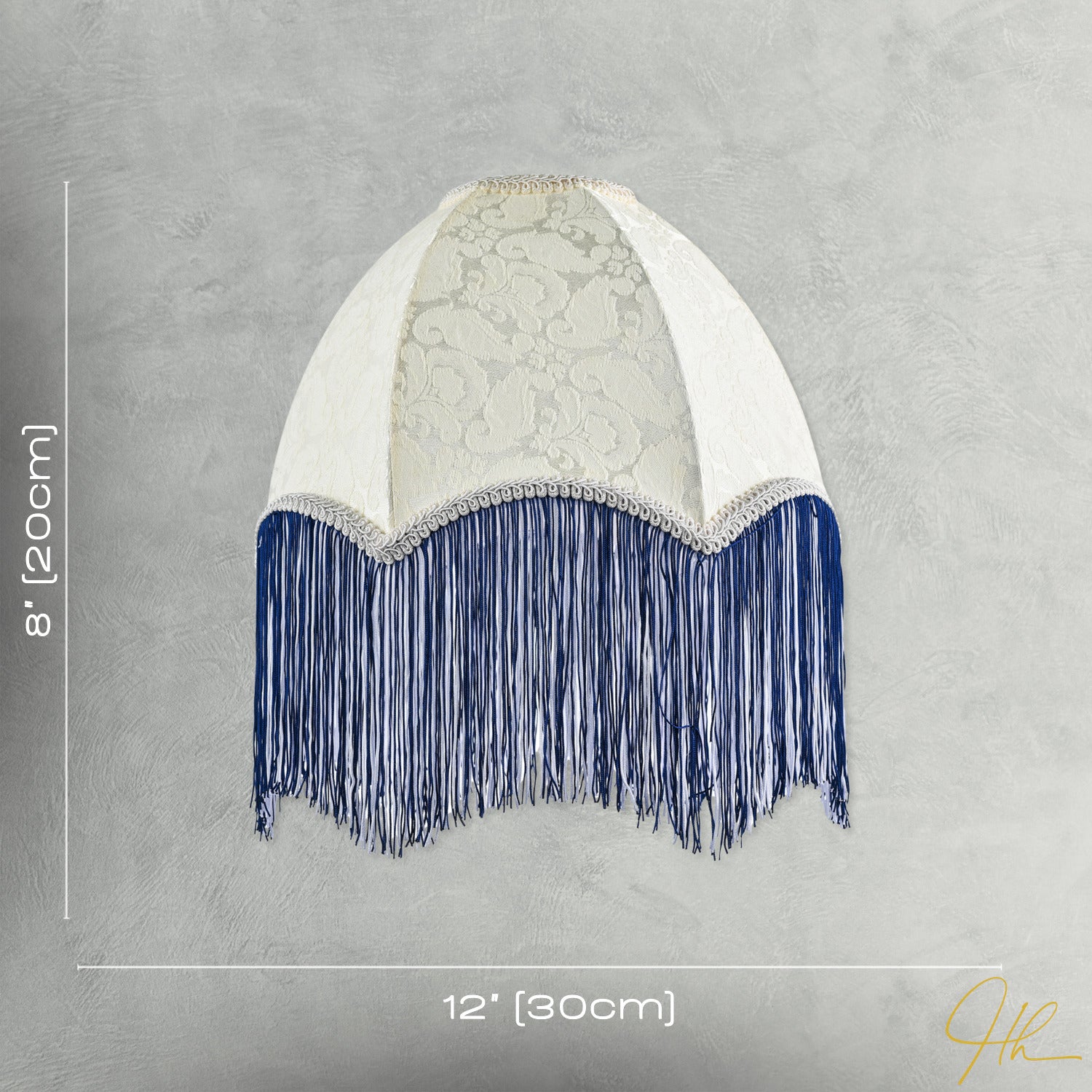 Cream Floral Victorian Velvet Shade with Navy Blue and White Tassels Image 7