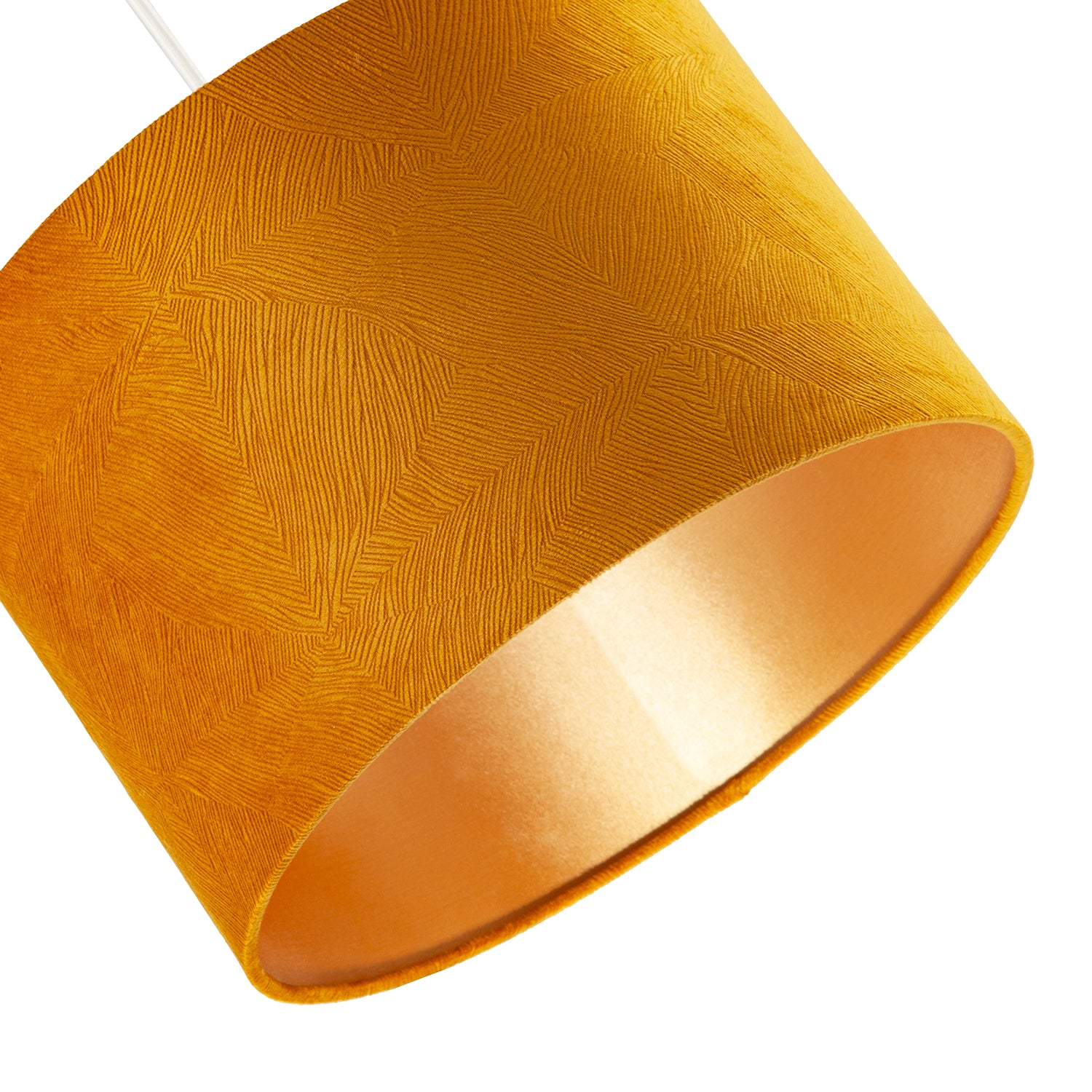 Contemporary Thin Lined Mustard Soft Velvet Fabric Round Lamp Shade Image 4