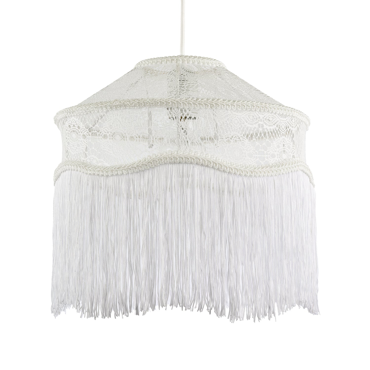Chic White Lace Fabric Victorian Style Pendant Light Shade with Trims Image 4