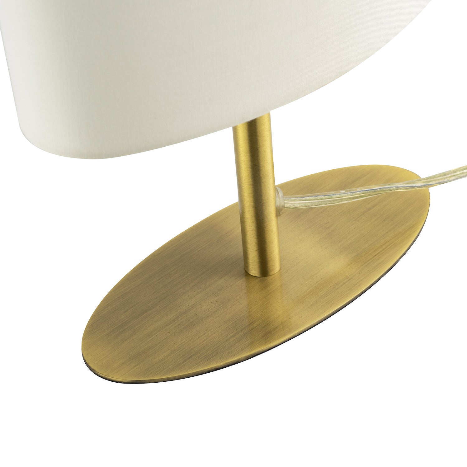 Modern Designer Oval Table Lamp in Antique Brass with Off-White Fabric Shade Image 3