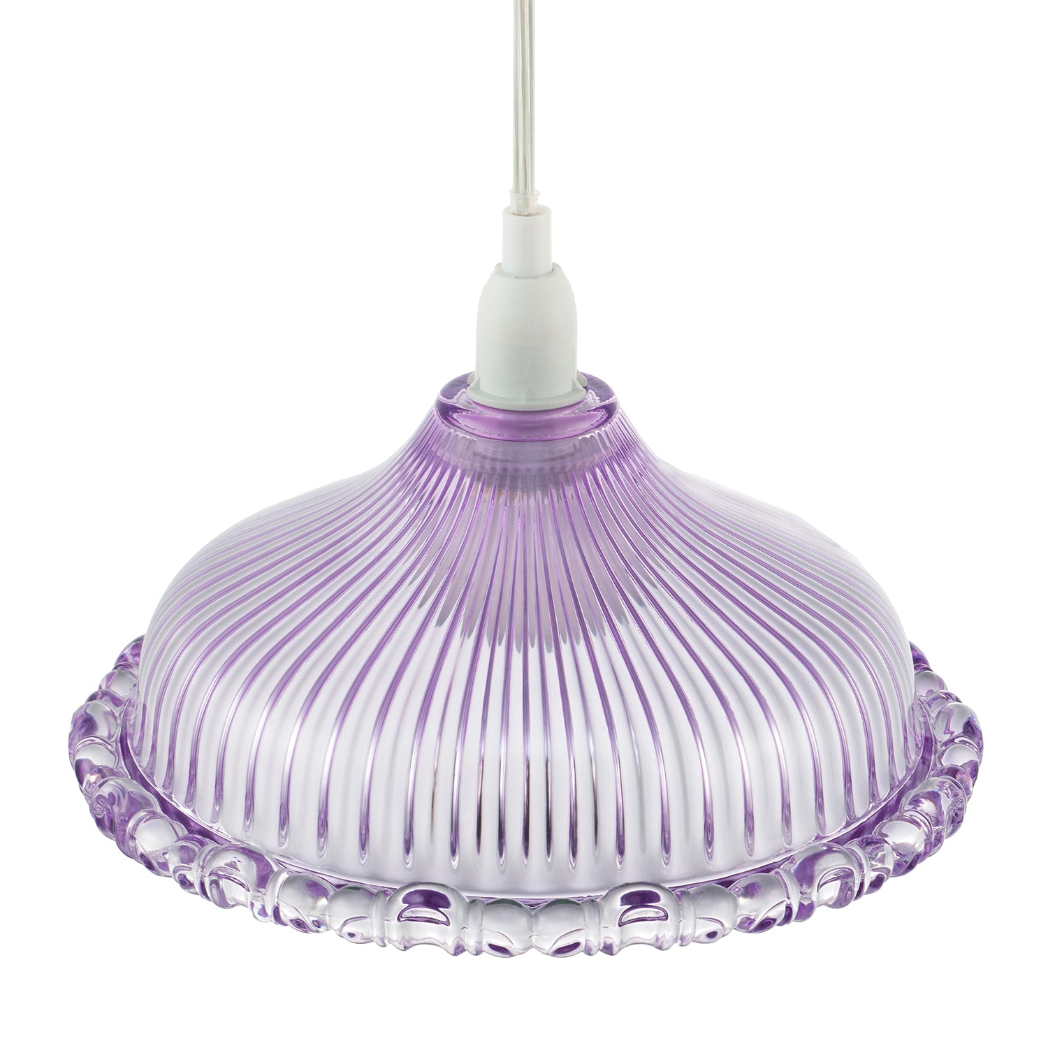 Modern Lilac Line Ribbed Glass Pendant Light Shade with Moulded Edge Image 3