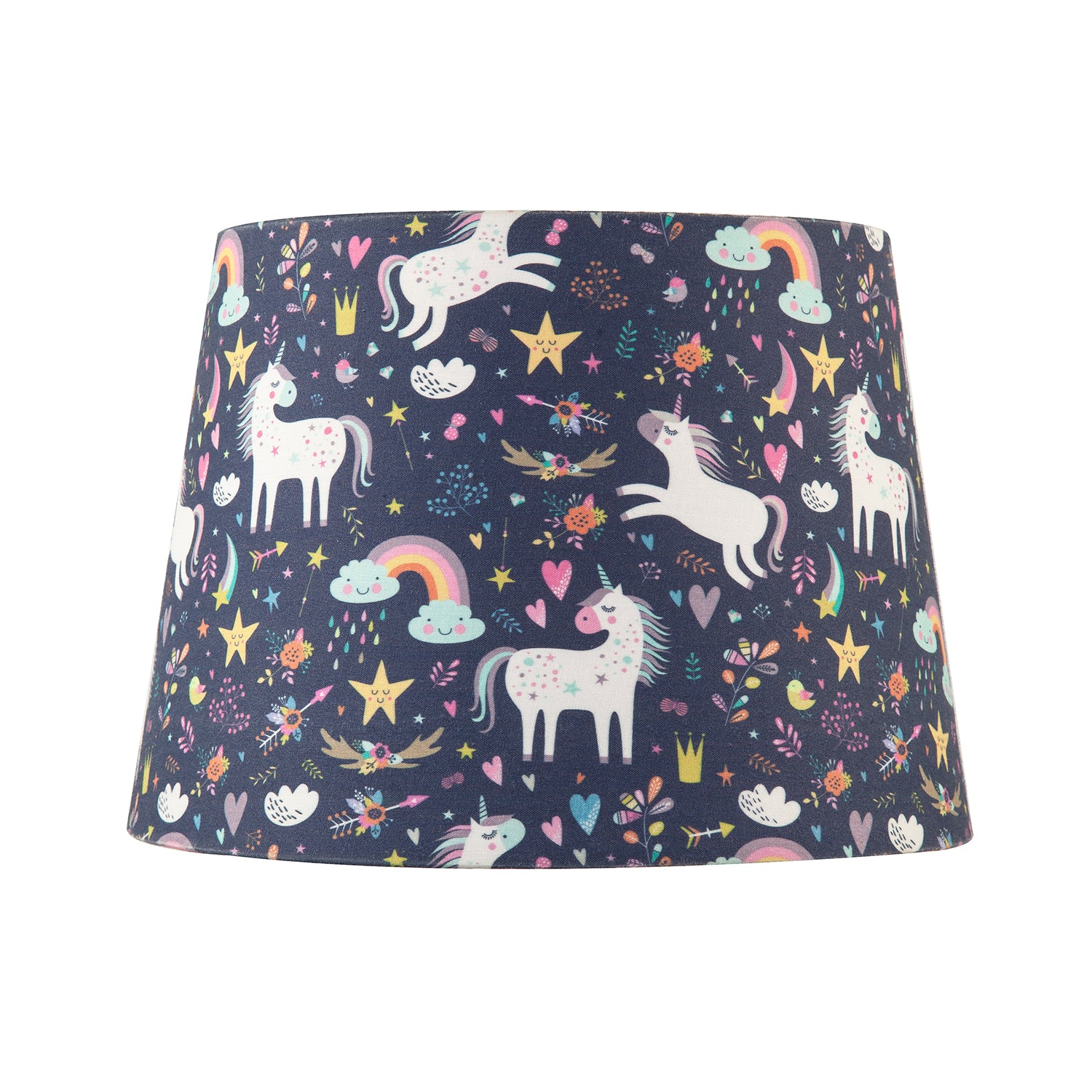 Unicorn Themed Childrens Lampshade with Rainbows and Colourful Flowers Image 4