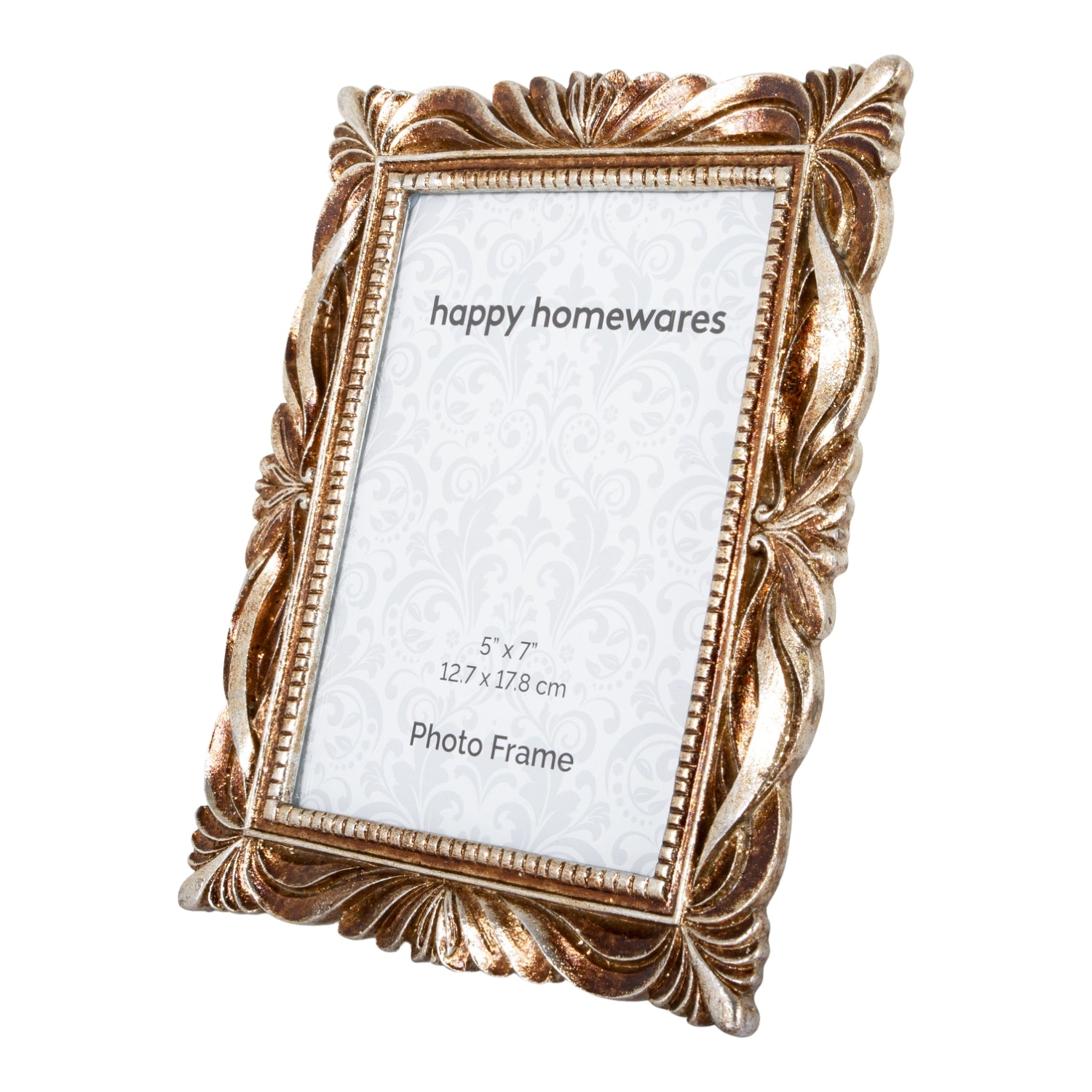 Traditional Antique Gold and Silver Shimmer Resin 5x7 Frame with Floral Border Image 2