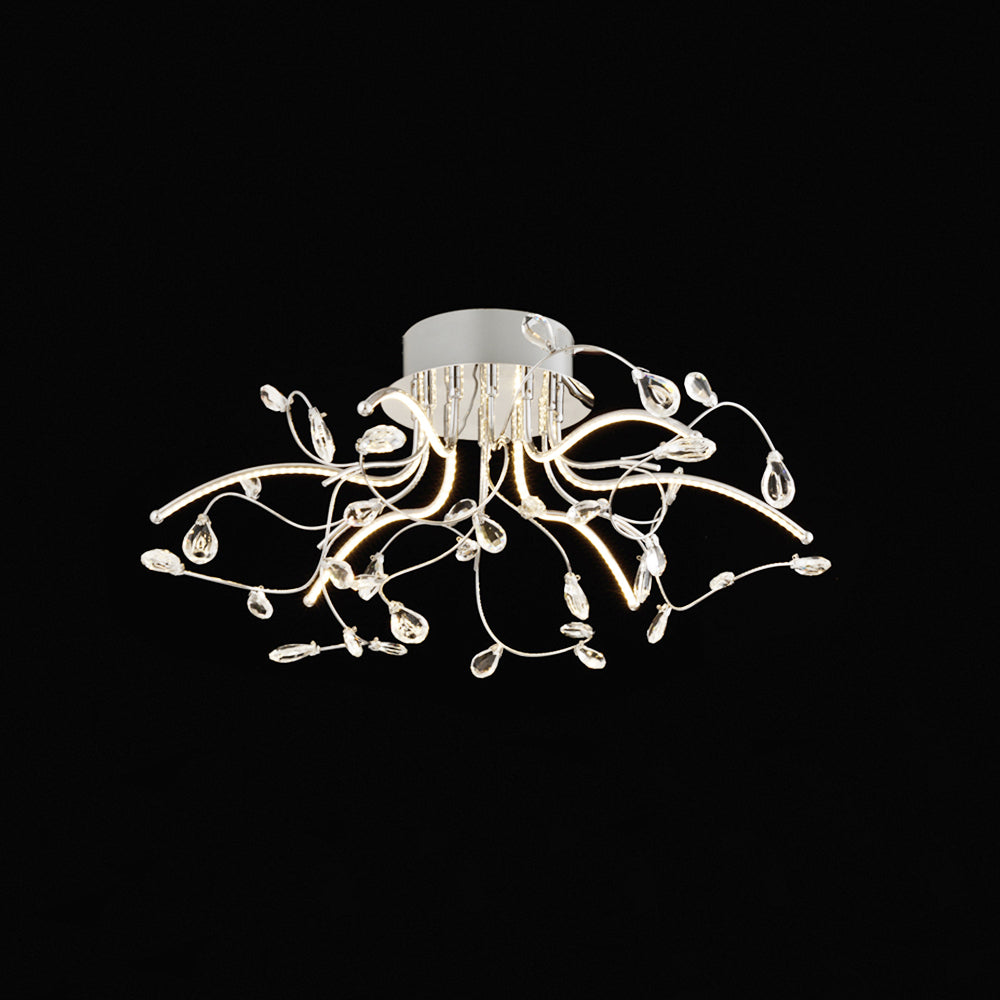 Modern Designer Chrome Plated LED Ceiling Light with Clear K9 Crystal Droplets Image 3