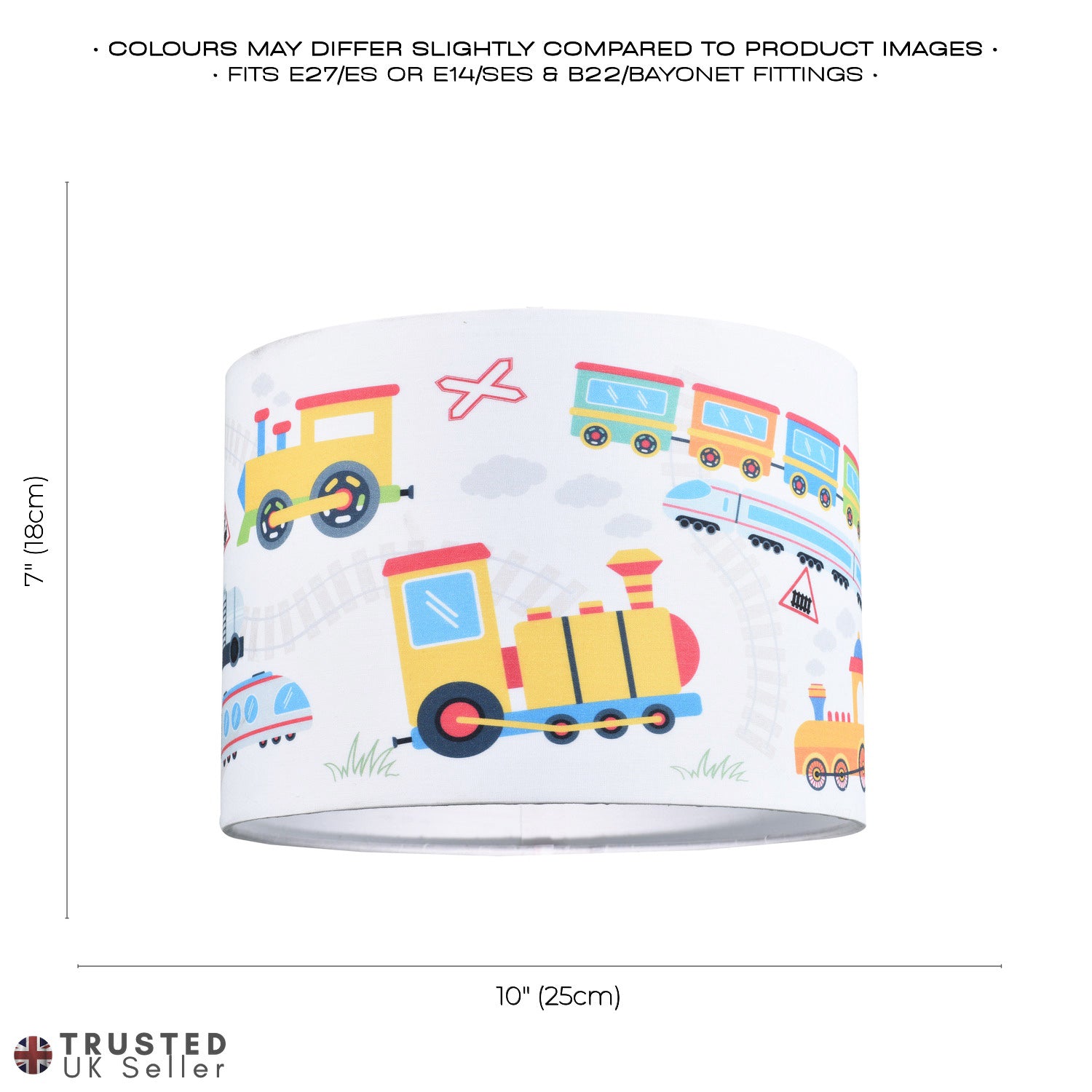 Modern and Colourful Trains Childrens Cotton Fabric Round Drum Lamp Shade - 25cm Image 6