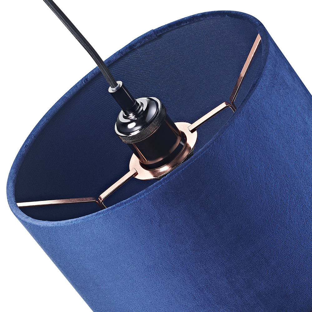 Contemporary Midnight Navy Blue Soft Velvet 10" Lamp Shade with Copper Ring Image 5