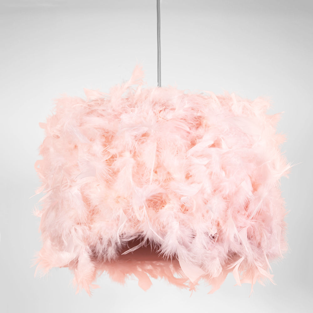 Modern Designer Real Pink Feather Drum Lamp Shade with Inner Cotton Lining Image 4