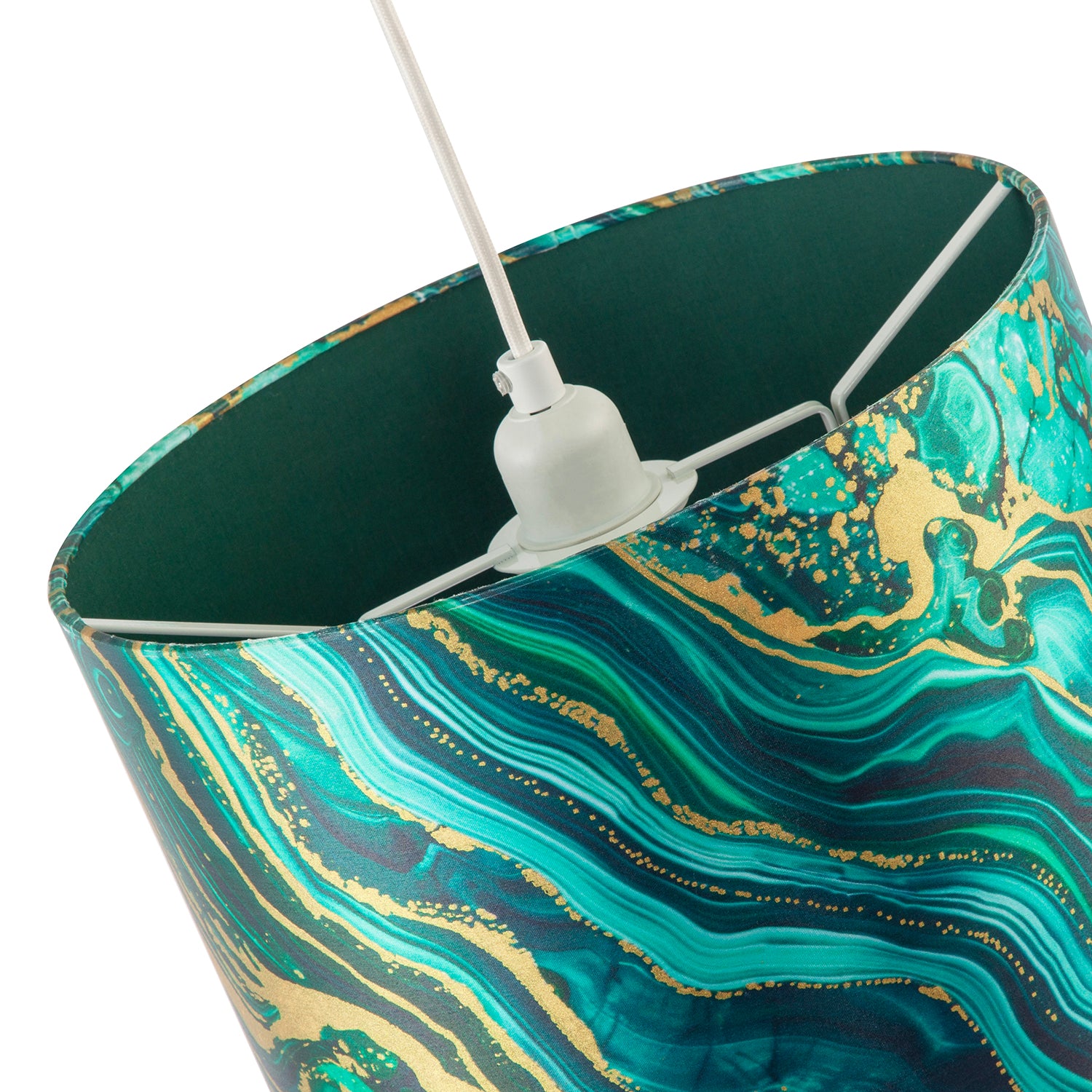 Modern Green and Gold Satin Fabric Lamp Shade with Wavy Marble Design Image 3