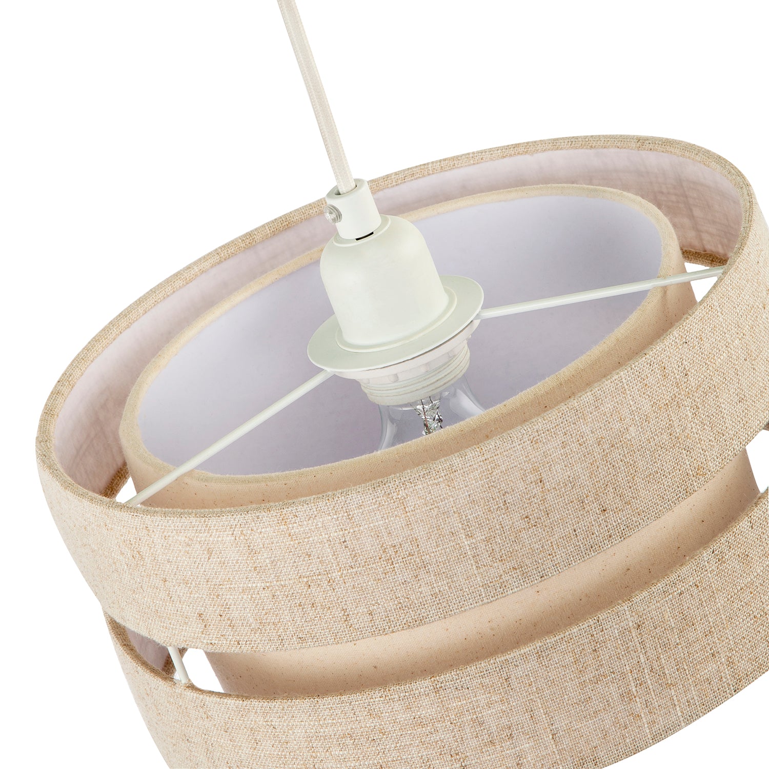 Modern Natural Textured Oatmeal Linen Triple Tier Pendant Light Shade Image 4