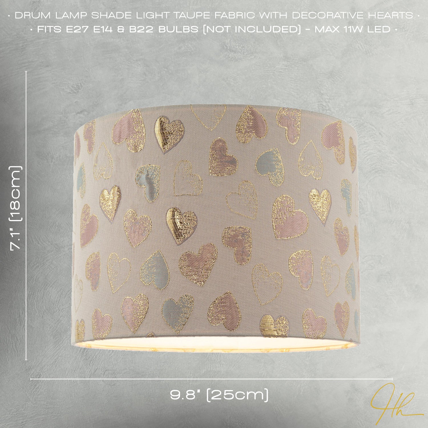 Feminine Pink Duck Egg and Shiny Gold Hearts Circular Lamp Shade Image 7