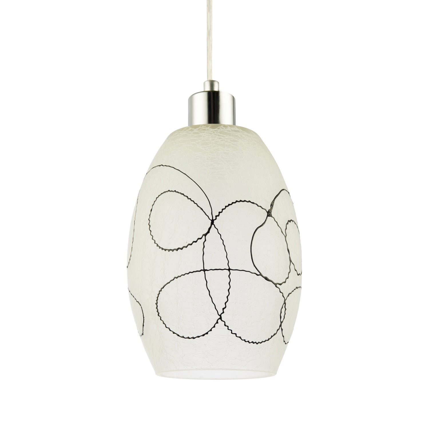 Contemporary Frosted White Crackle Glass Pendant Light Shade with Black Swirls Image 2