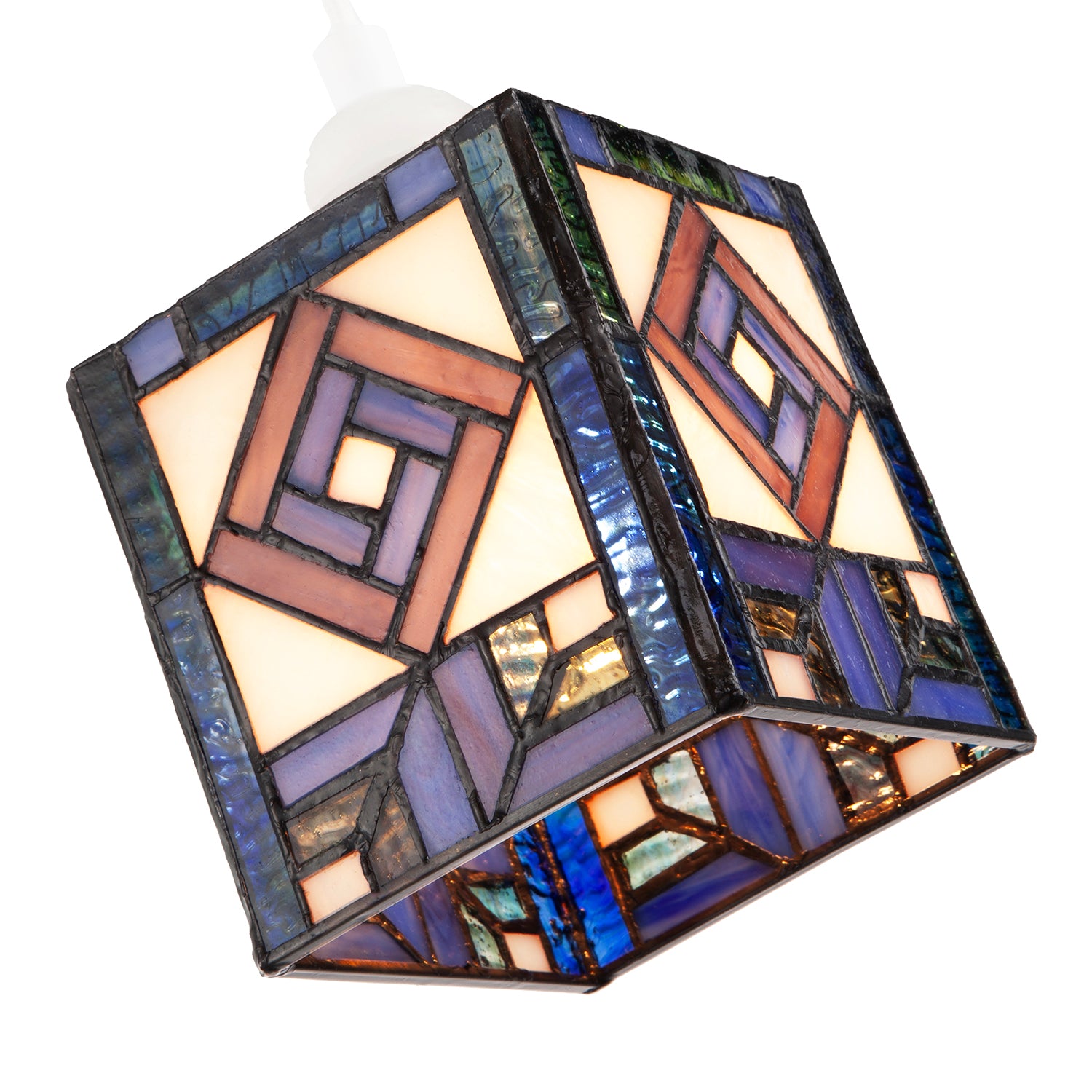 Classic Art Deco Tiffany Square Box Pendant Shade in Blue and Purple Image 3