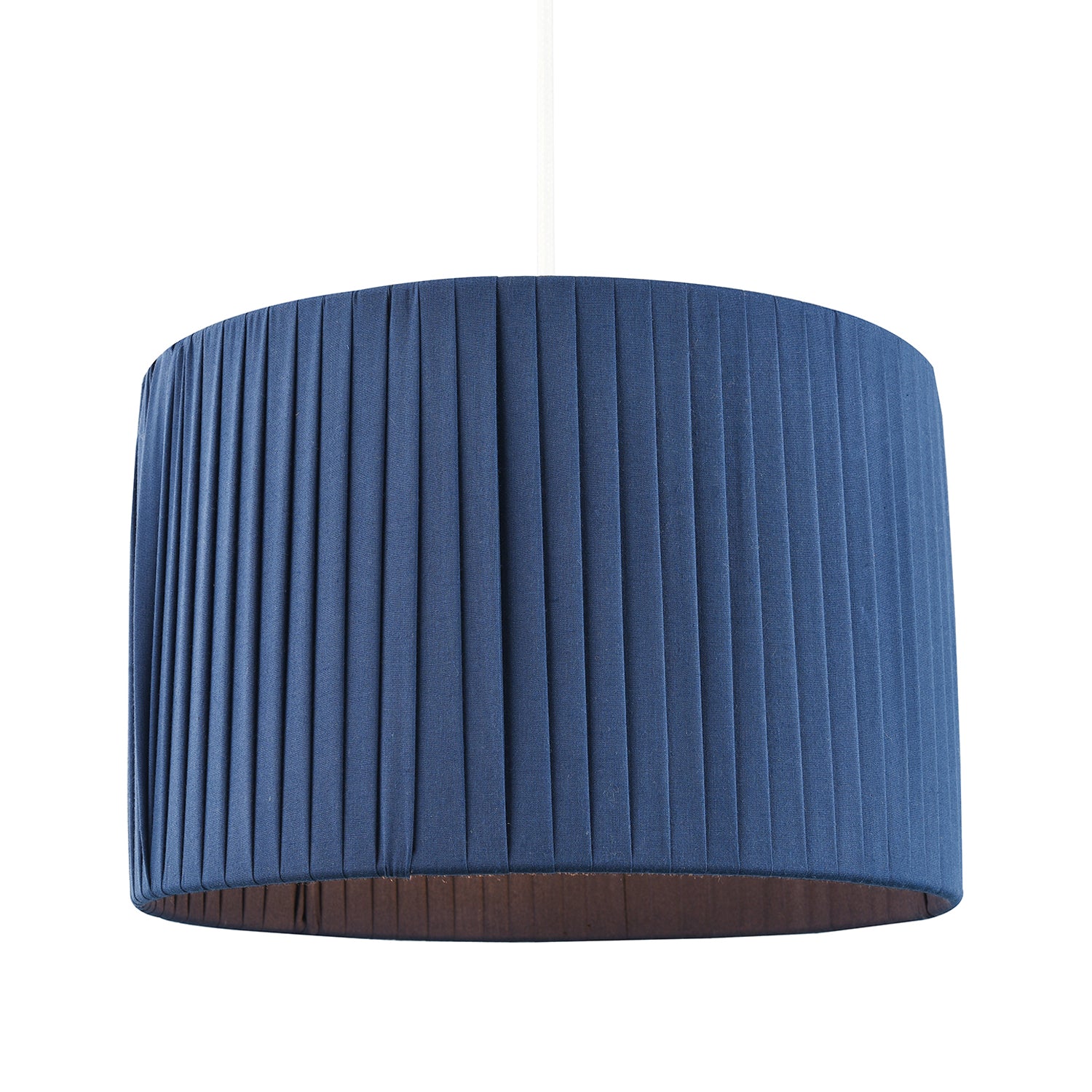 Contemporary Designer Double Pleated Navy Blue Cotton Fabric 12" Drum Lamp Shade Image 2