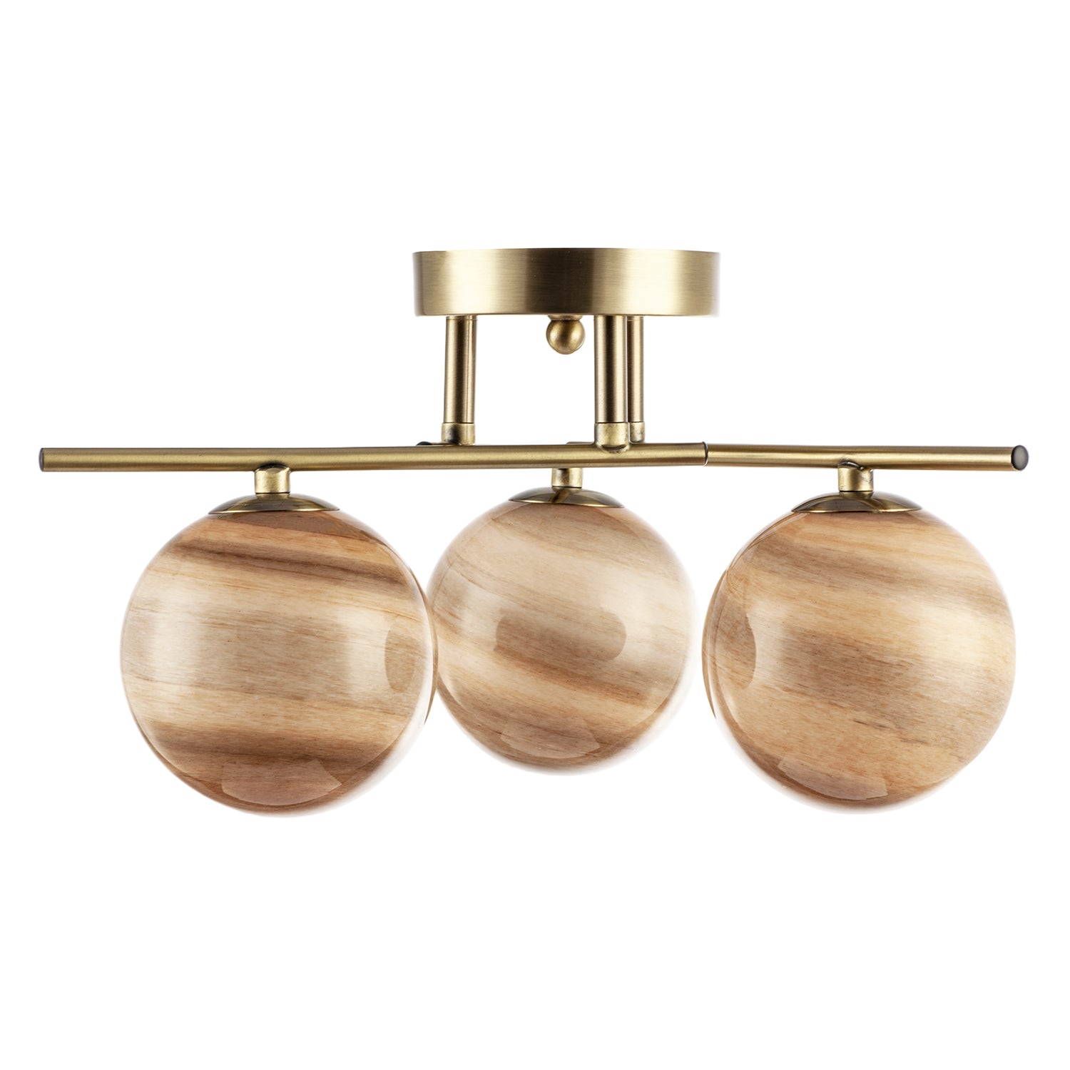 Modern Antique Brass Ceiling Light with Amber Tone Marble Glass Shades Image 5
