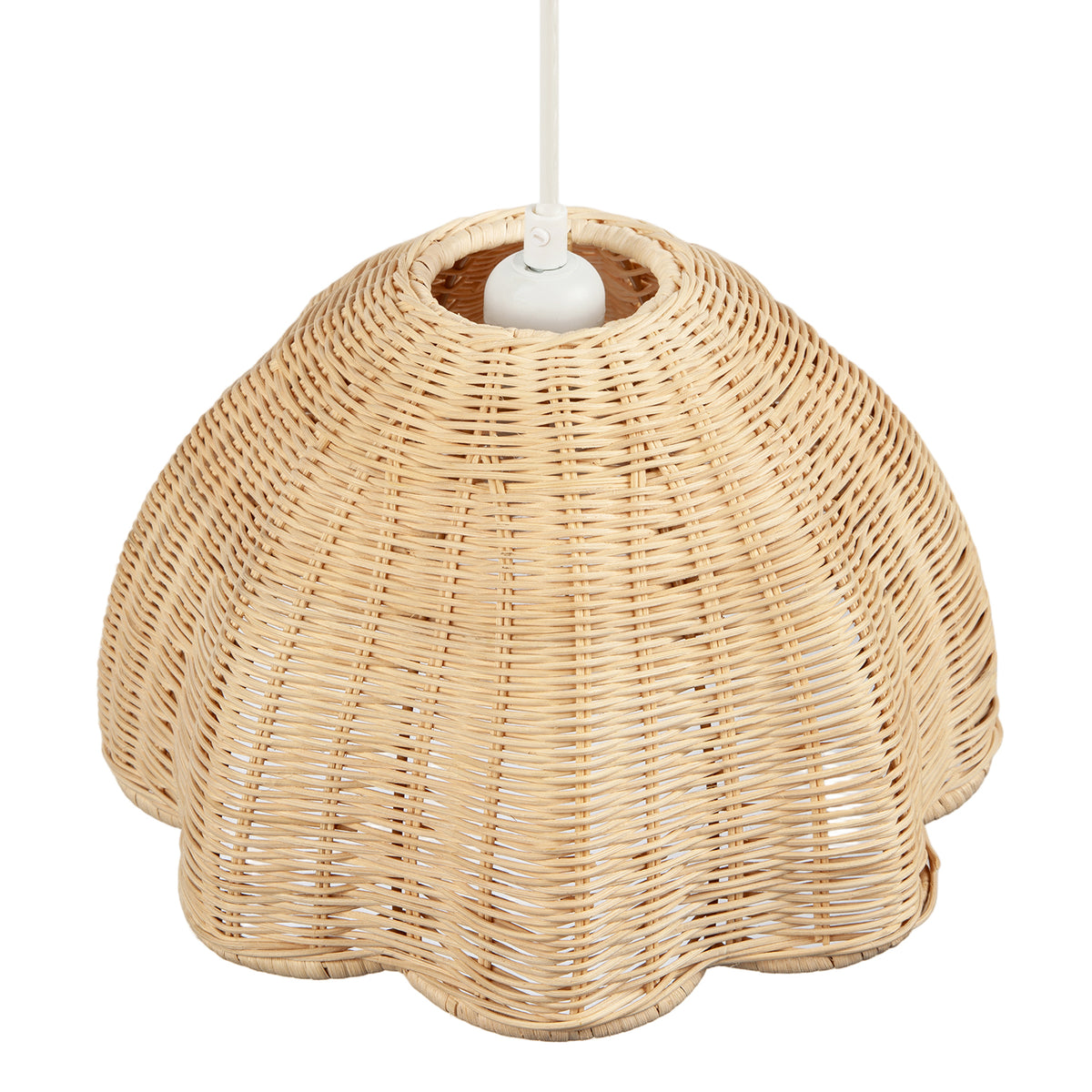 Intricately Woven Rattan Pendant Light Shade with Scalloped Lower Edge Image 3