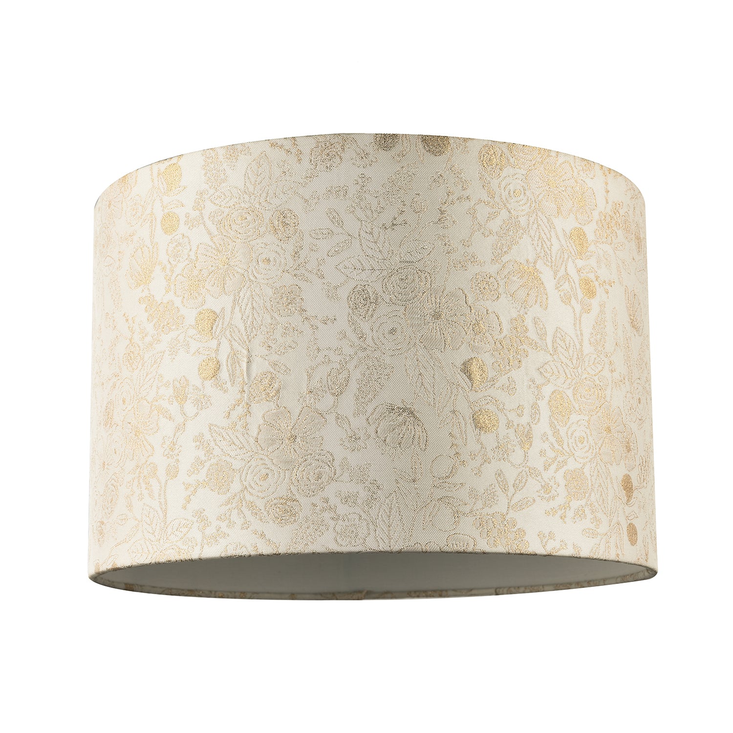 Chic Textured Off-Cream Jacquard Drum Shade with Gold Foil Decor Print Image 1