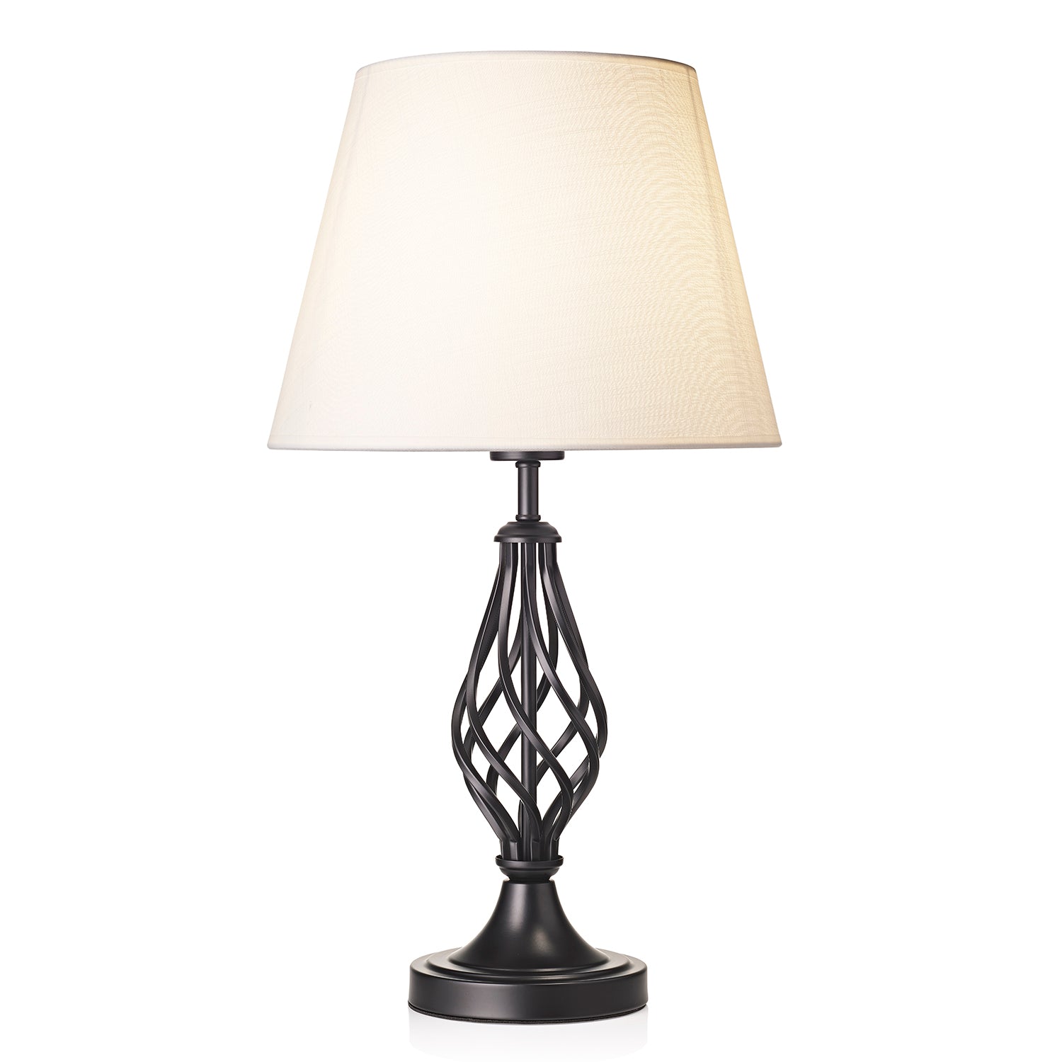 Traditional Matte Black Table Lamp with Barley Twist Base and White Linen Shade Image 2