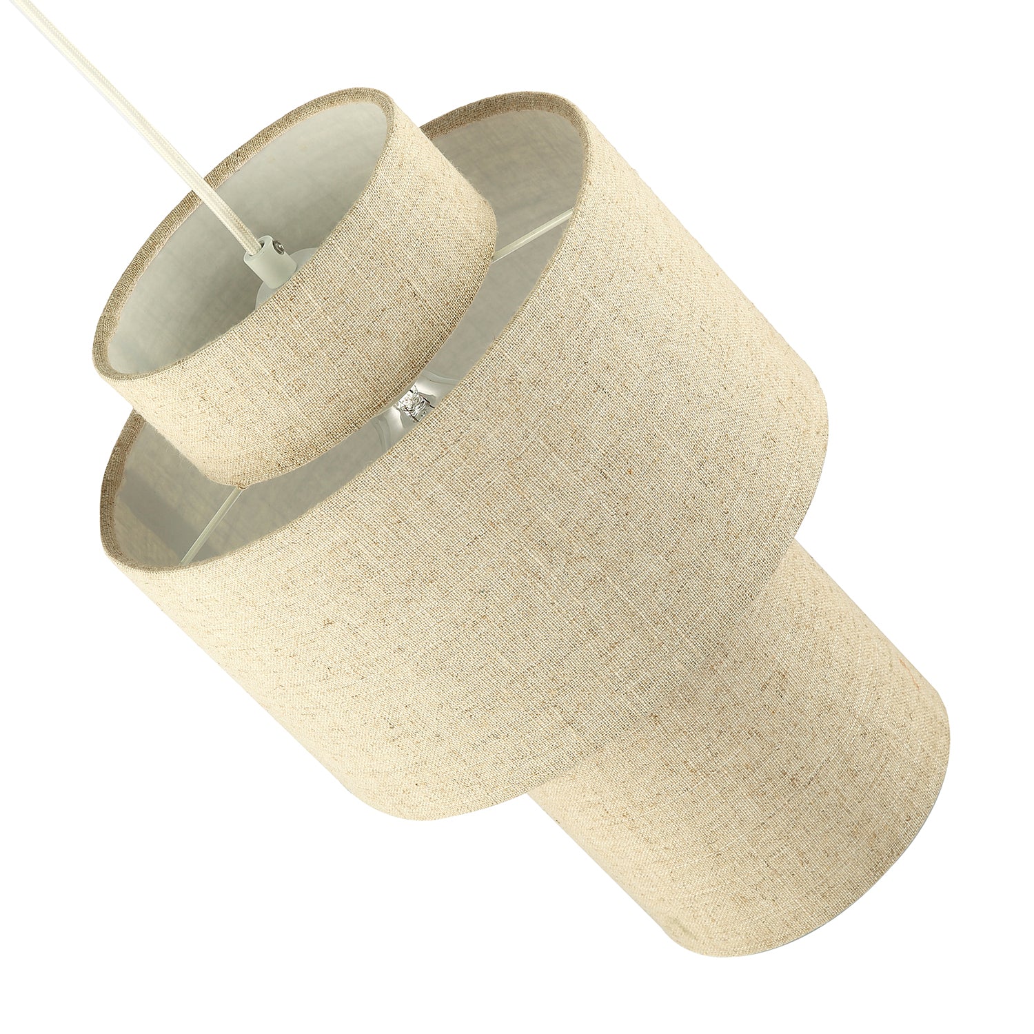 Designer Natural Oatmeal Beige Linen Triple Level Pendant Light Shade Image 4