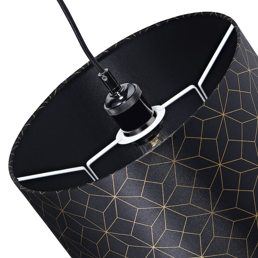 Modern and Vivid Black Satin Fabric Geometric 12" Lampshade with Gold Lines Image 5