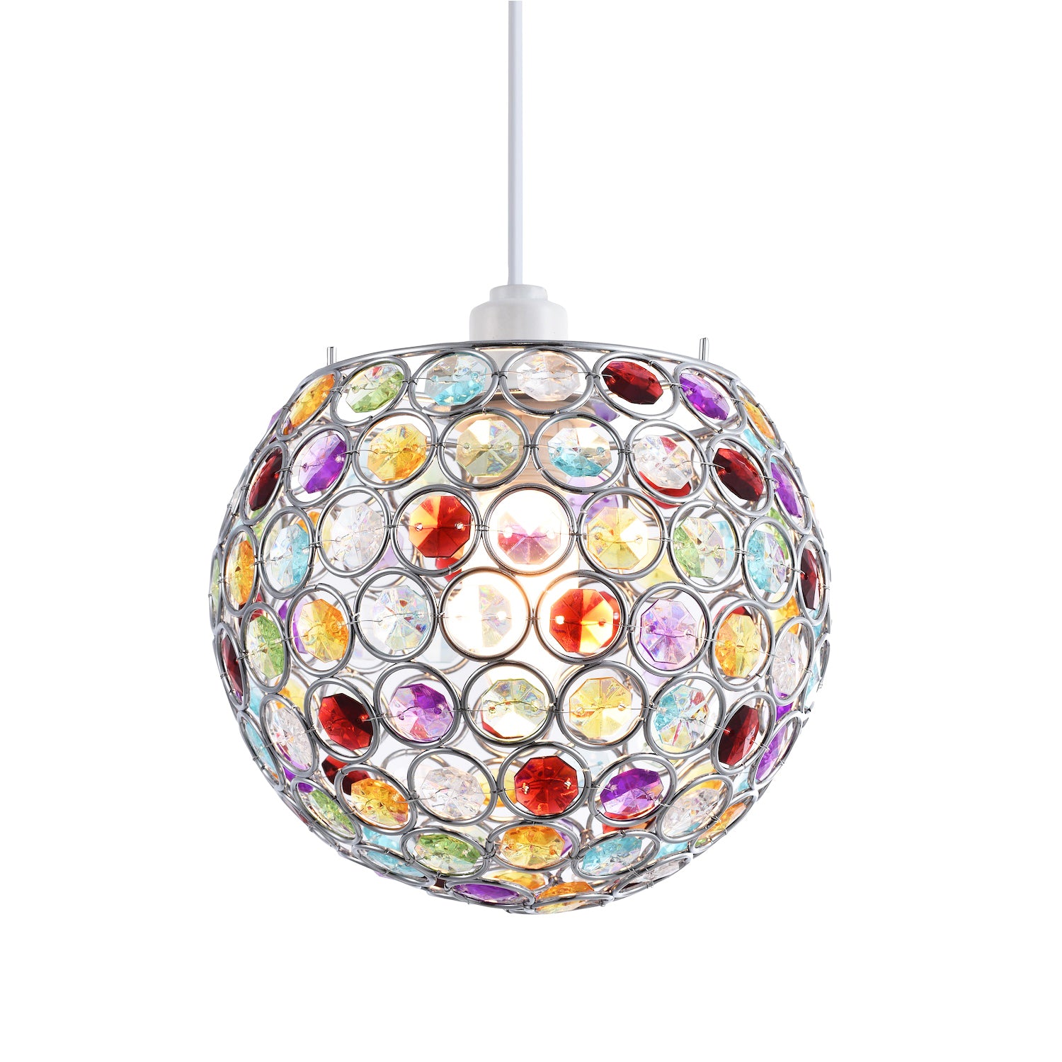 Modern Round Globe Easy Fit Pendant Shade with Small Multi Acrylic Bead Jewels Image 1