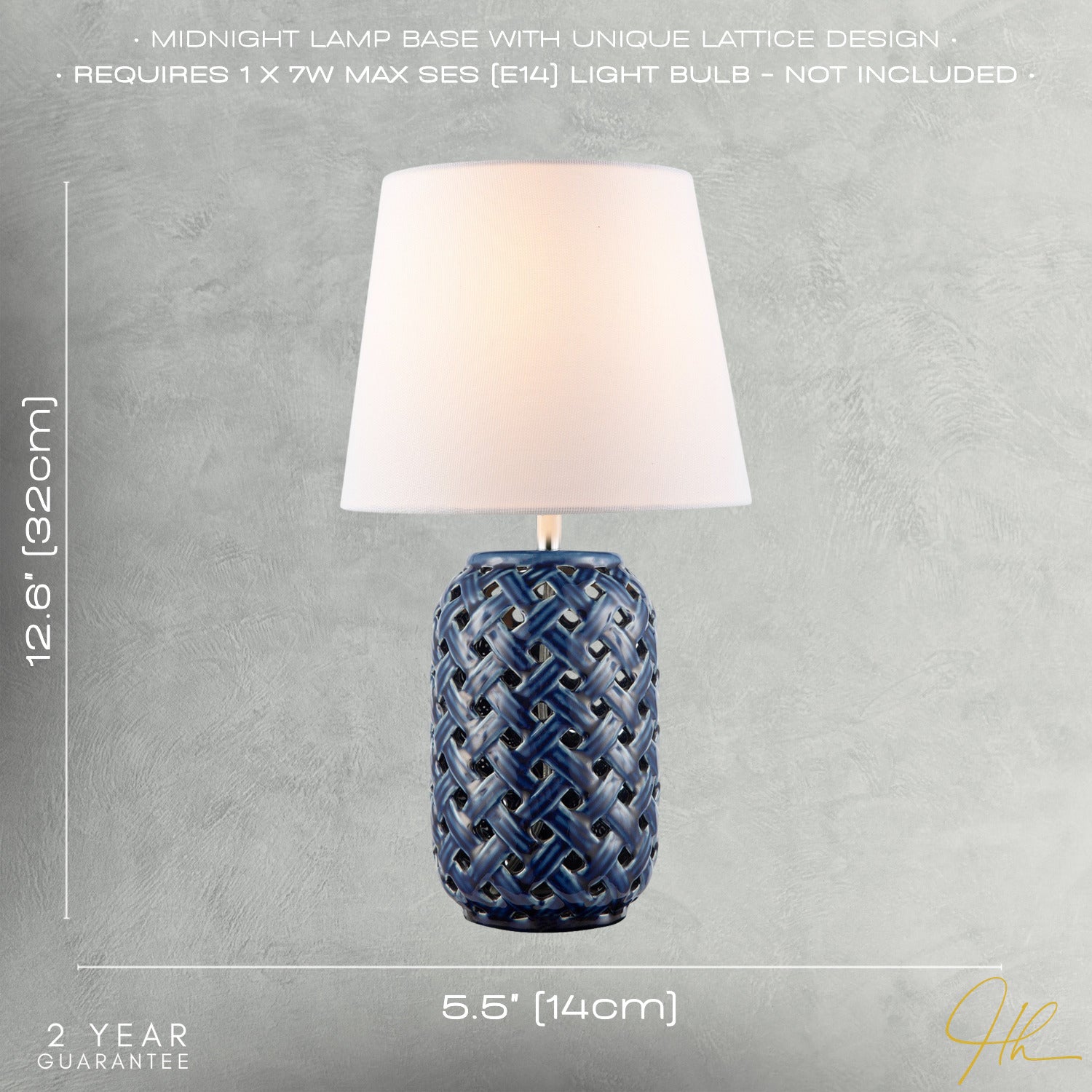 Lattice Design Ceramic Gloss Table Lamp in Brushed Midnight Blue Image 7