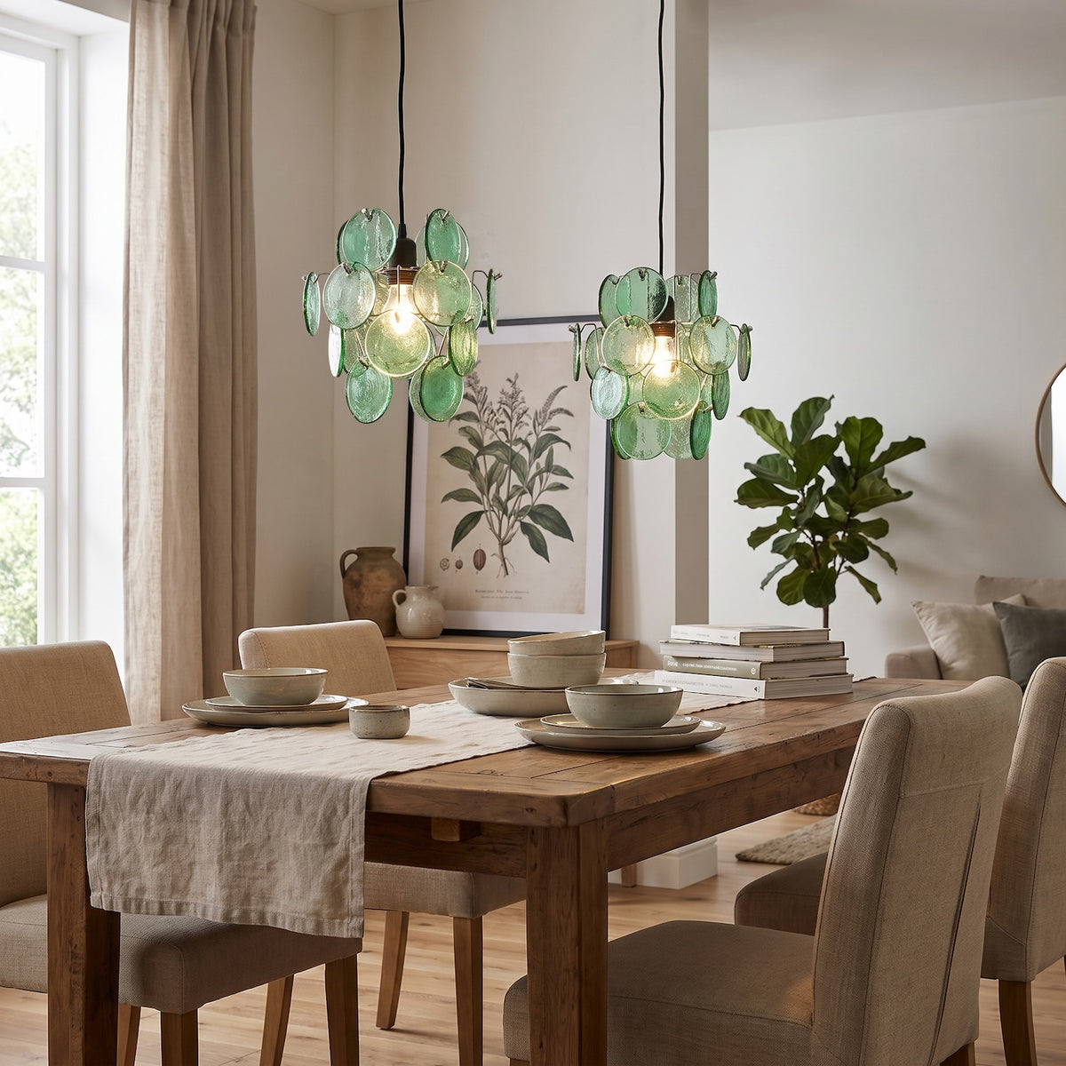 Modern Pendant Lighting Shade with Layered Emerald Green Glass Discs Image 6