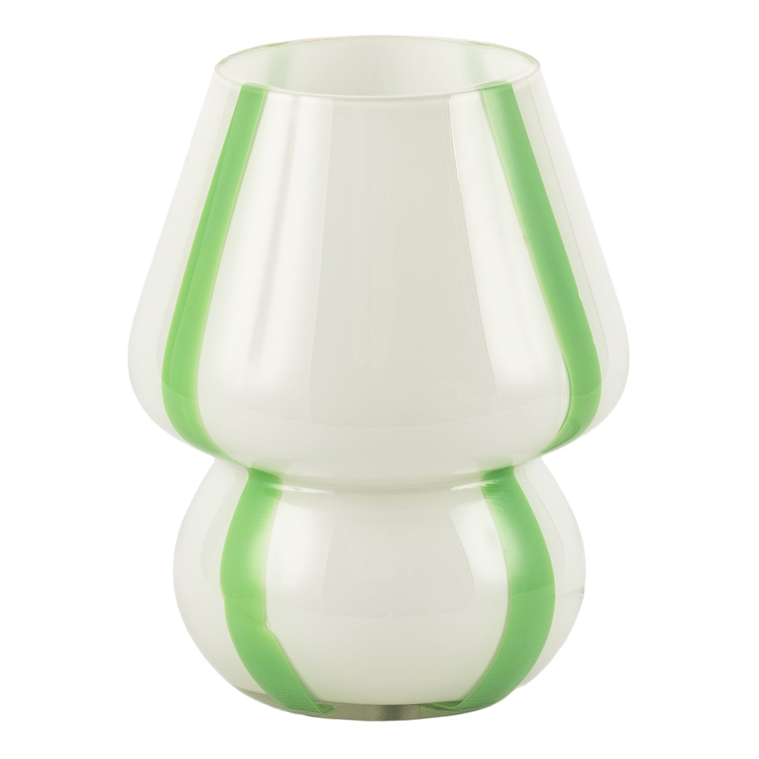 Handcrafted Art Glass Table Lamp in Soft White with Bold Green Ribbons Image 5