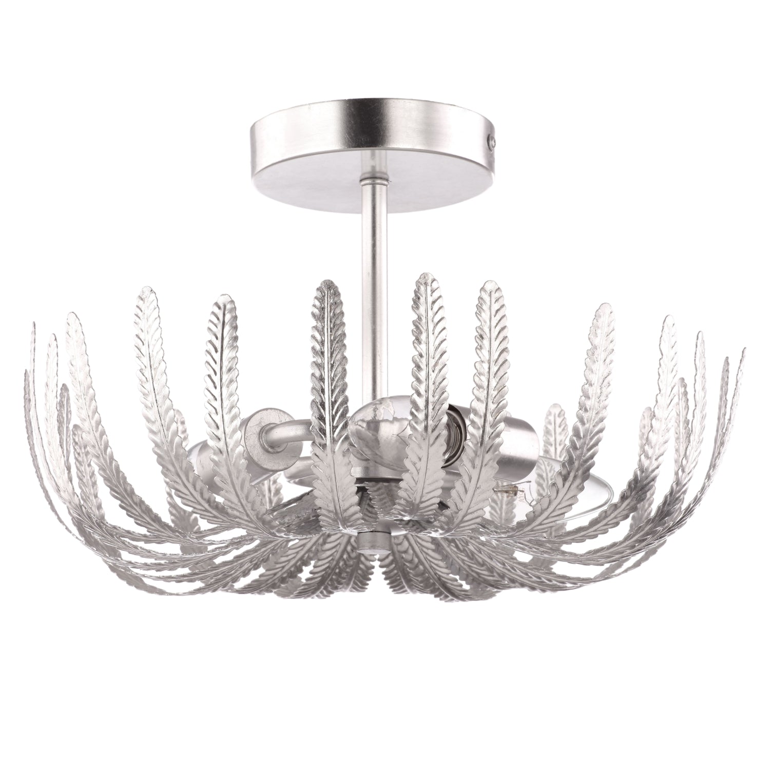 Contemporary and Ornate Silver Foil Semi Flush Ceiling Light with Fern Stems Image 1