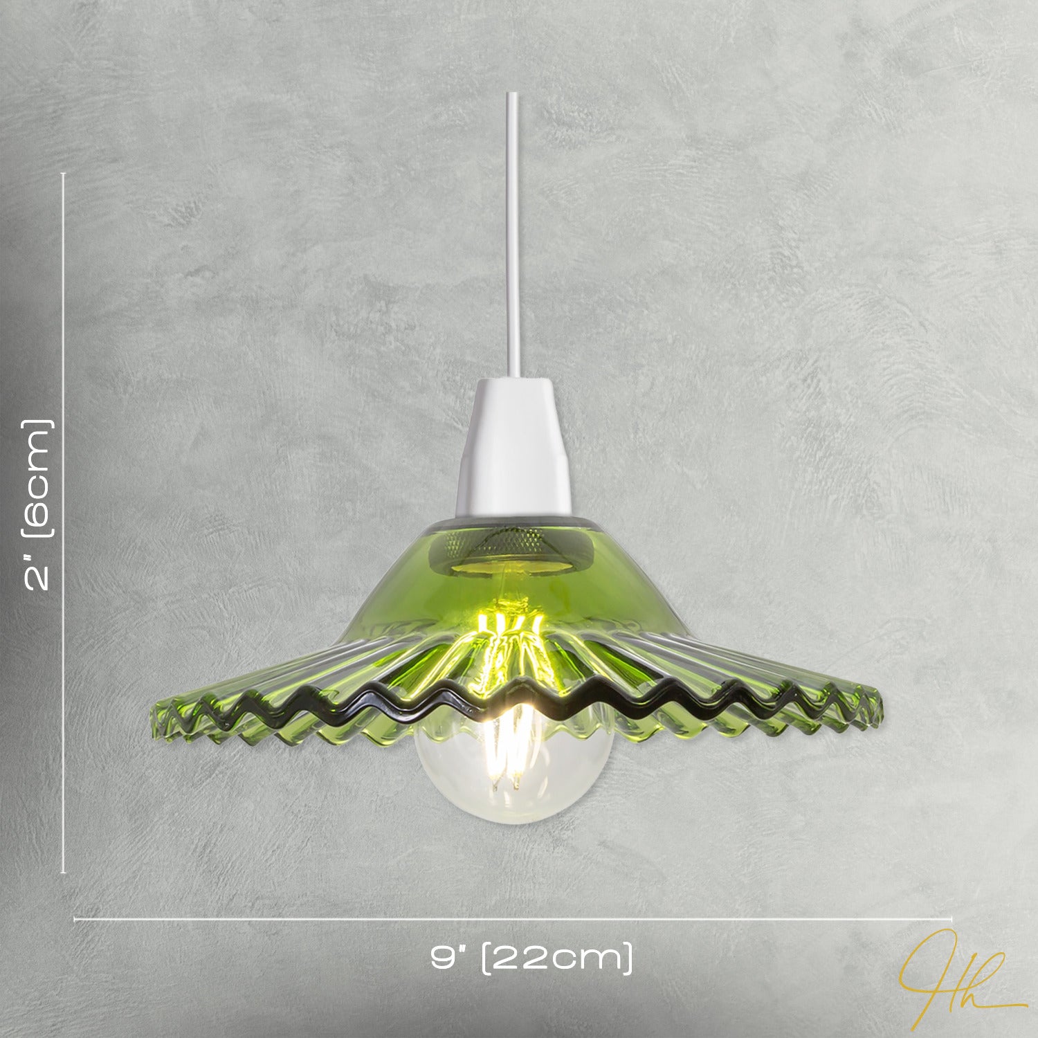 Modern Emerald Green Glass Pendant Light Shade with Rippled Design Image 7