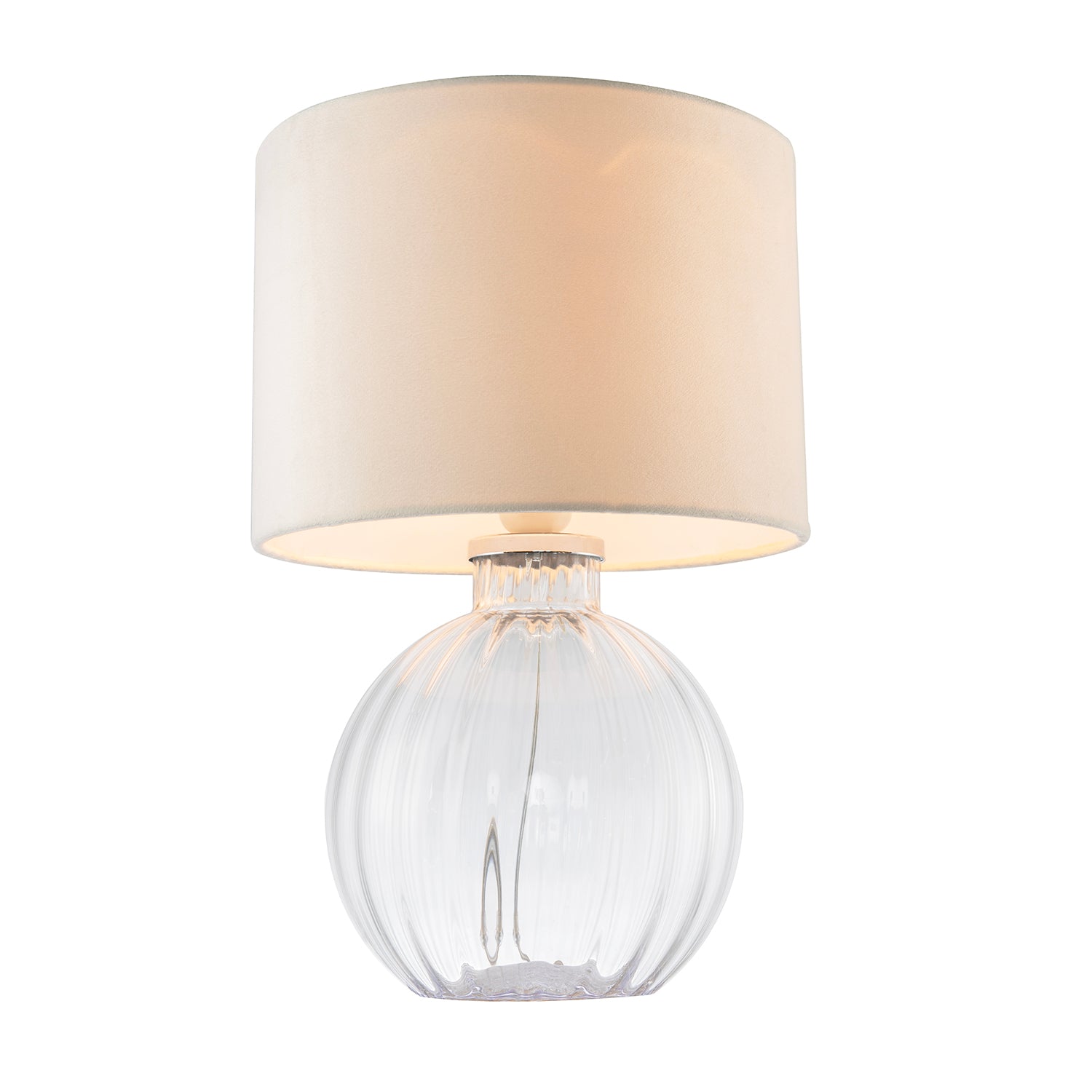 Contemporary Clear Ribbed Glass Table Lamp with Velvet Fabric Shade Image 3