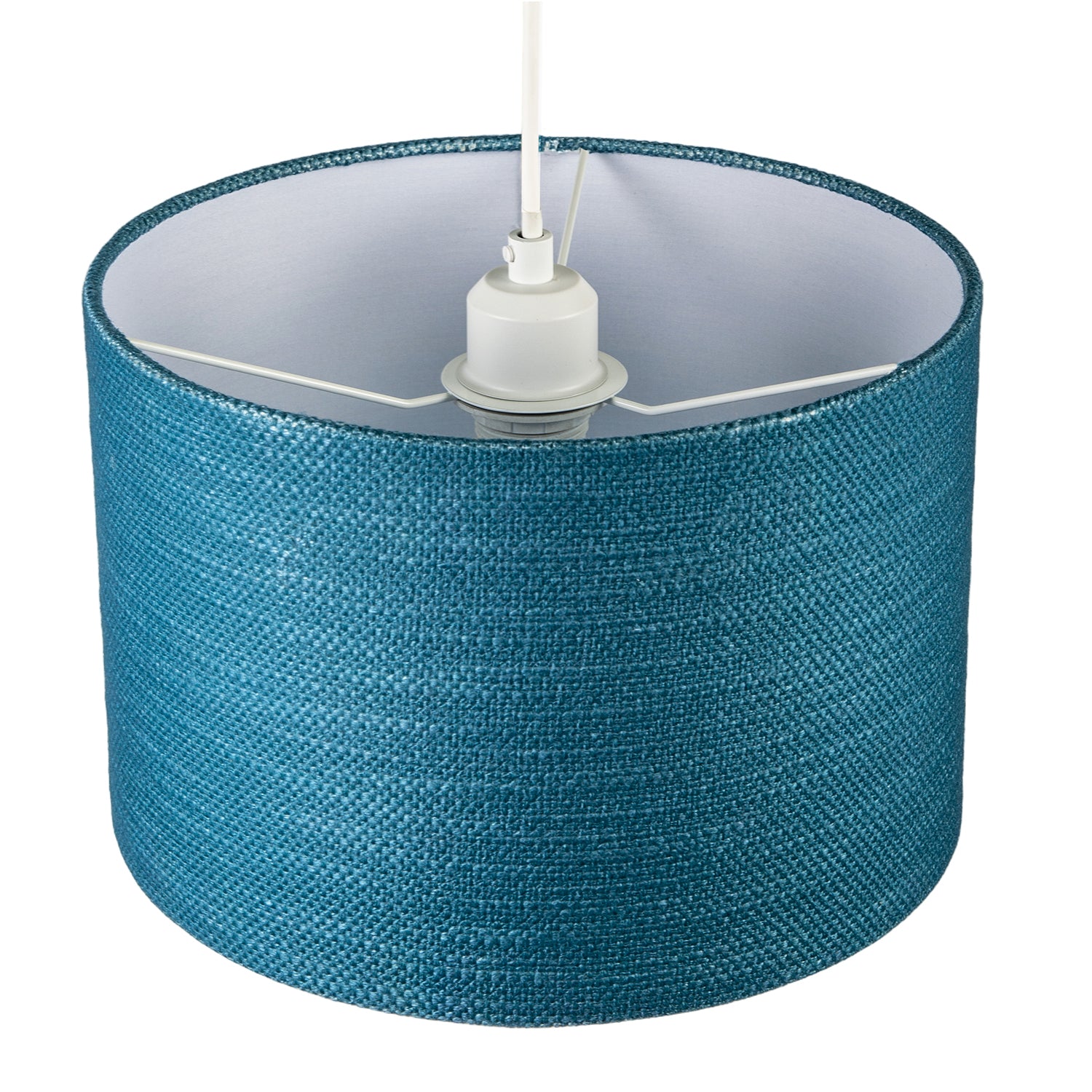 Biscay Bay Teal Textured Linen Pendant Lighting Shade with Diffuser Image 3