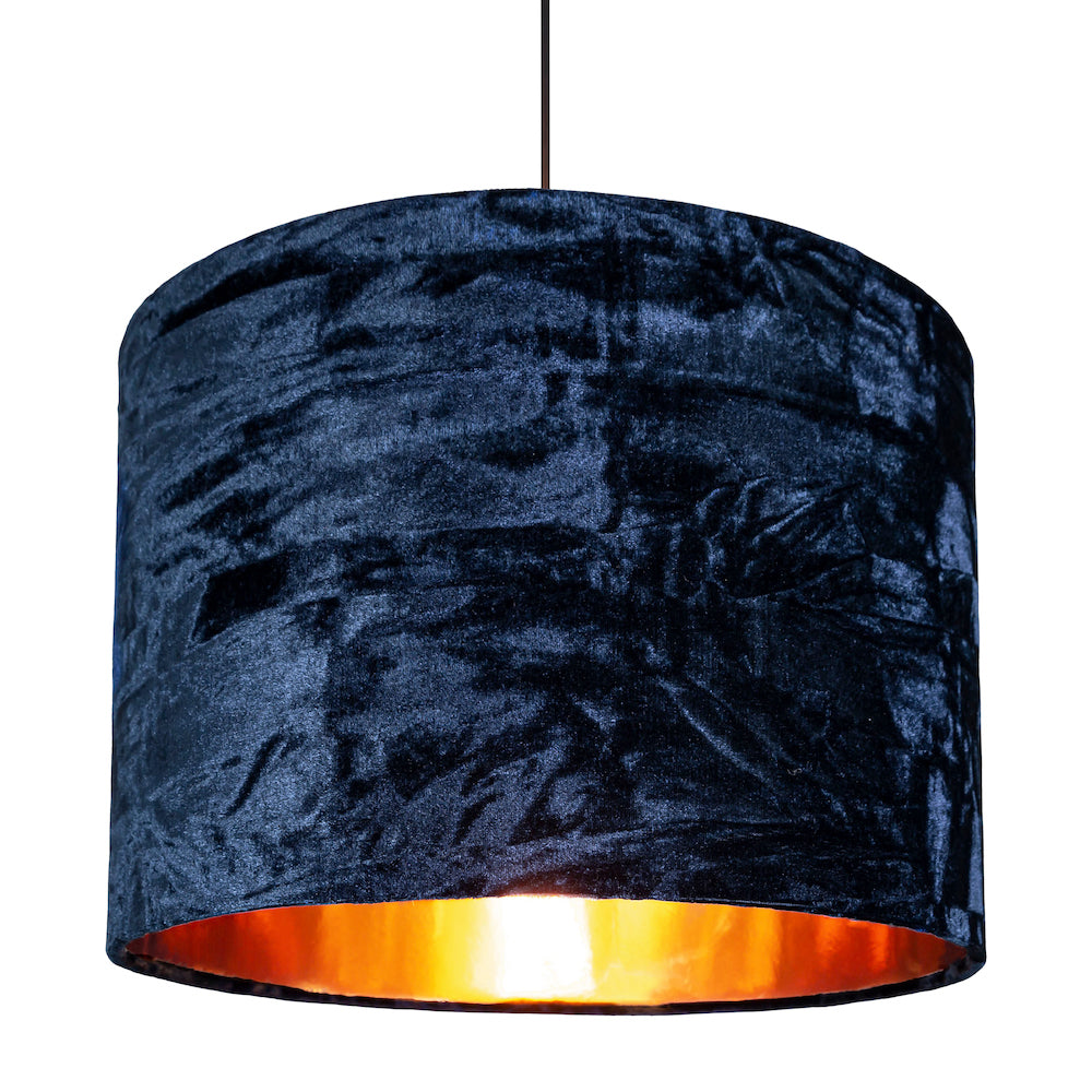 Modern Midnight Blue Crushed Velvet 10" Table/Pendant Shade with Copper Inner Image 5