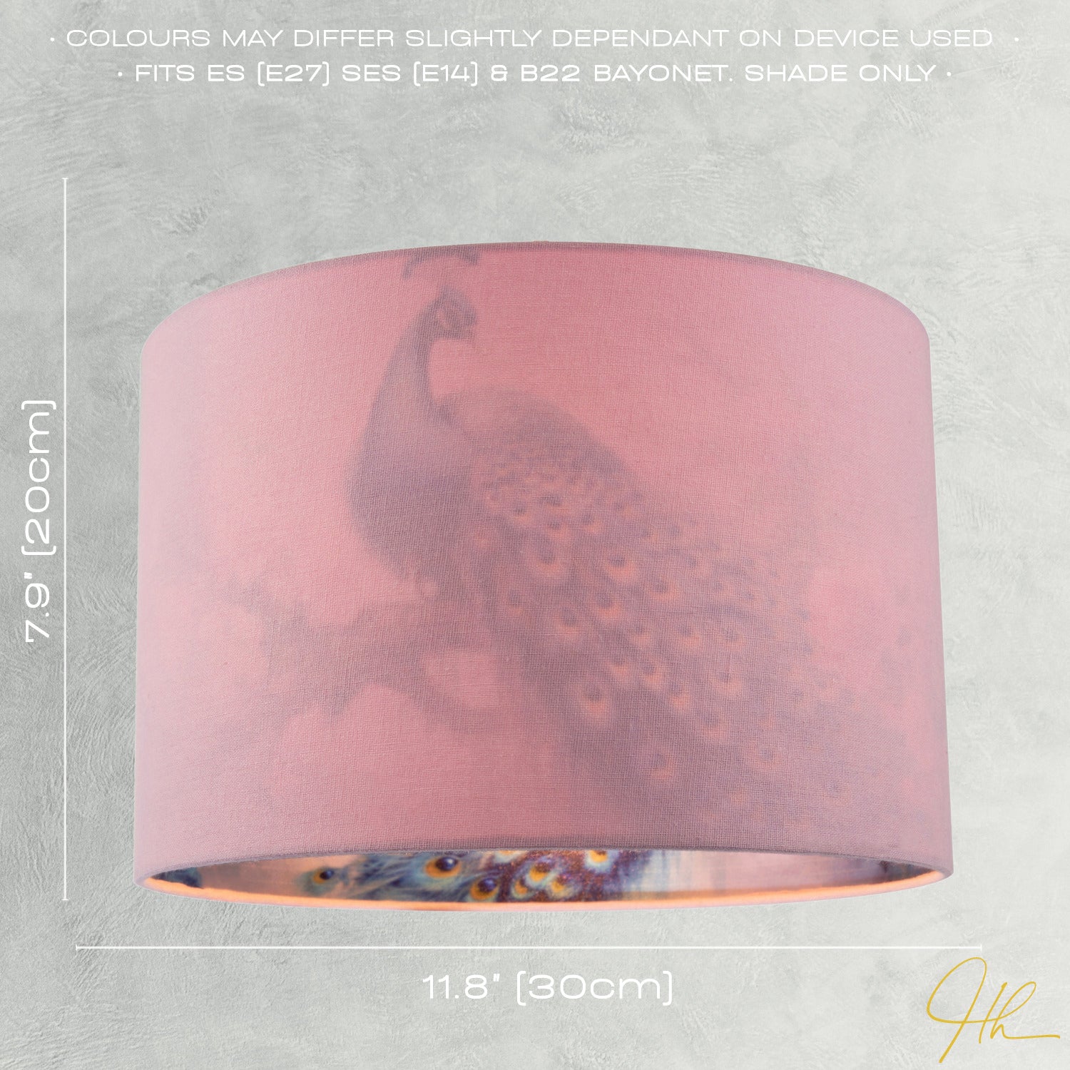 Elegant Blue Peacock and Pink Floral 12 Inch Lamp Shade in Pink Linen Image 6