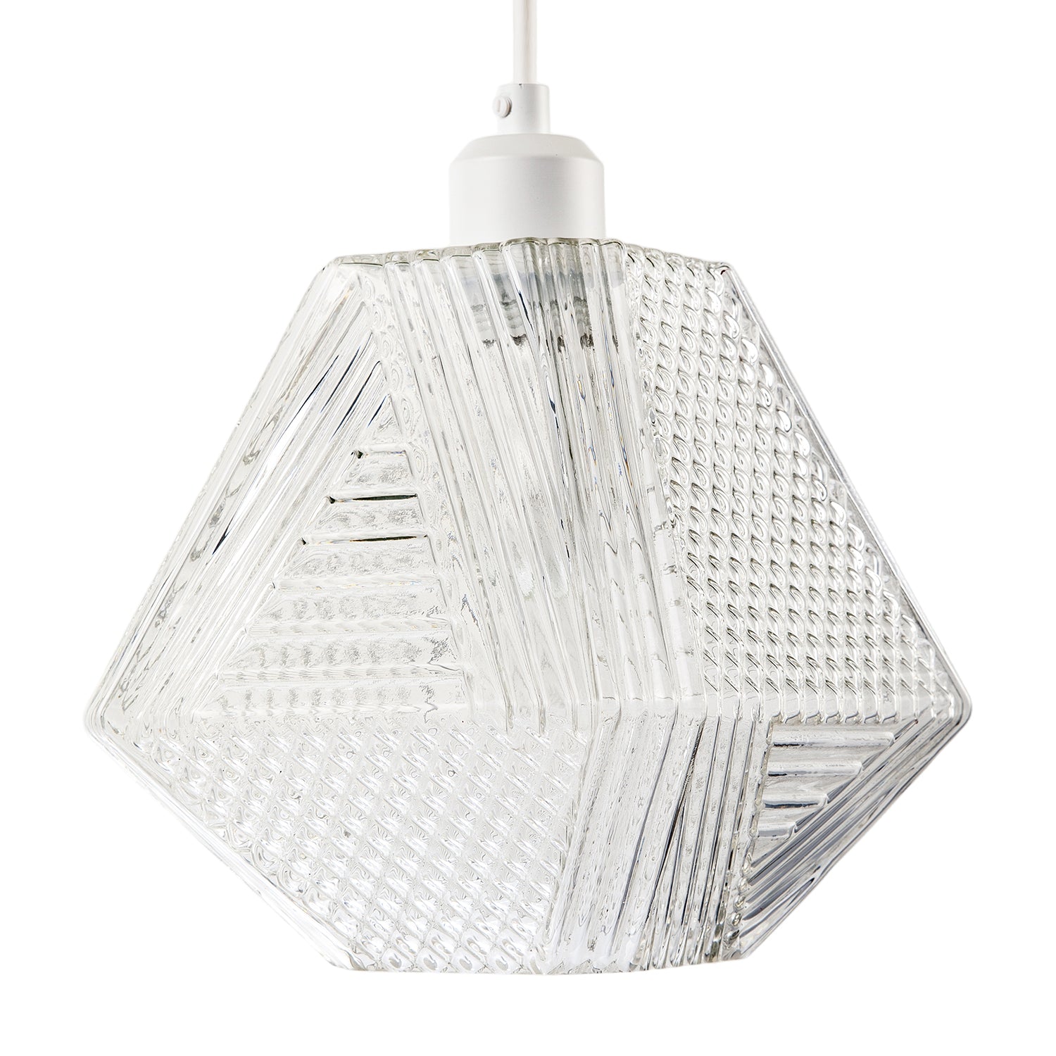 Moulded Clear Glass Pendant Light Shade with Dimples and Etched Lines Image 5