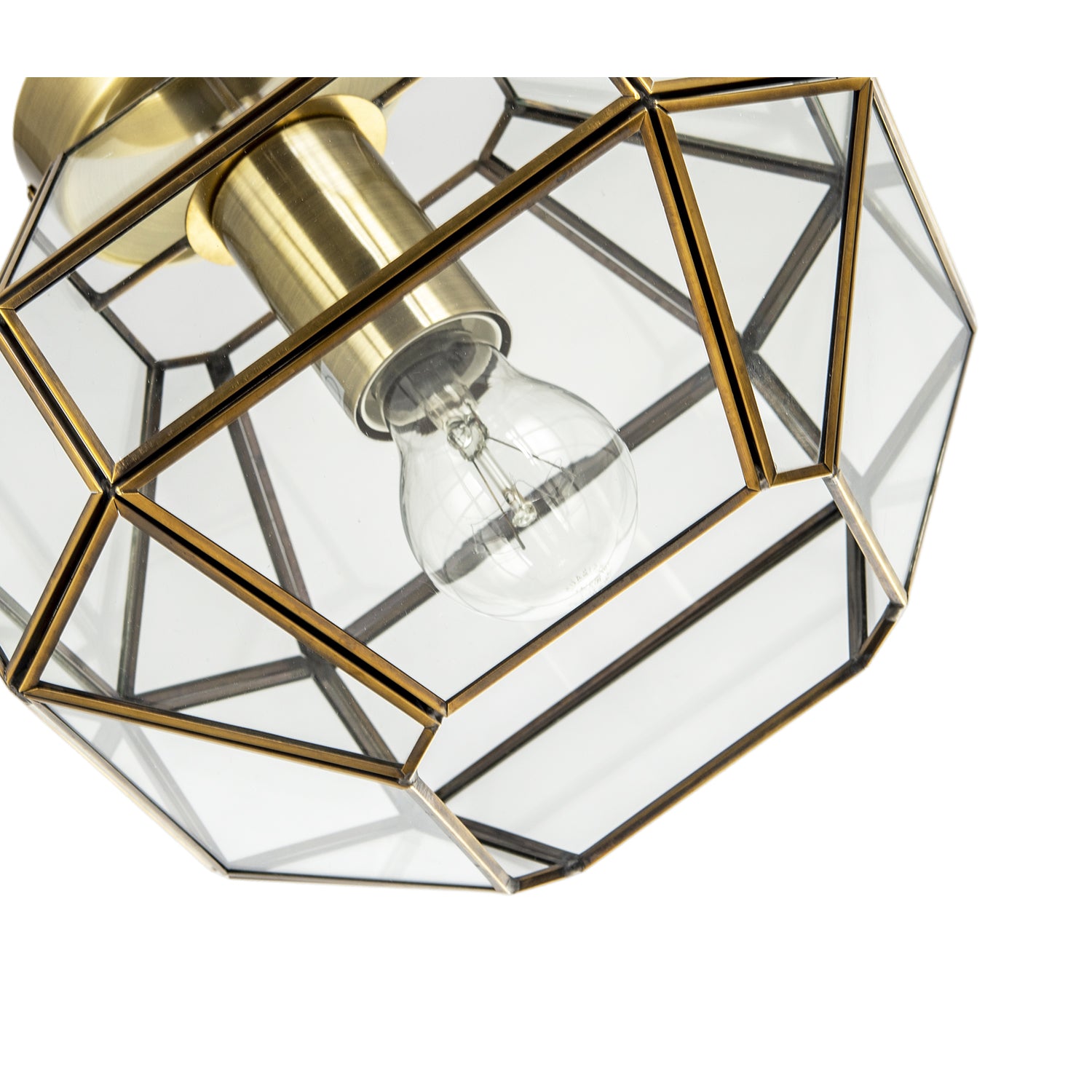 Classic Lantern Styled Ceiling Light with Geometric Clear Glass Shade Image 4