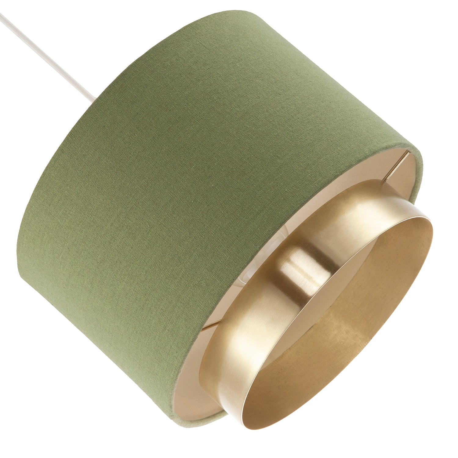 Olive Green Linen Fabric Pendant Shade with Brushed Gold Metal Ring Image 5