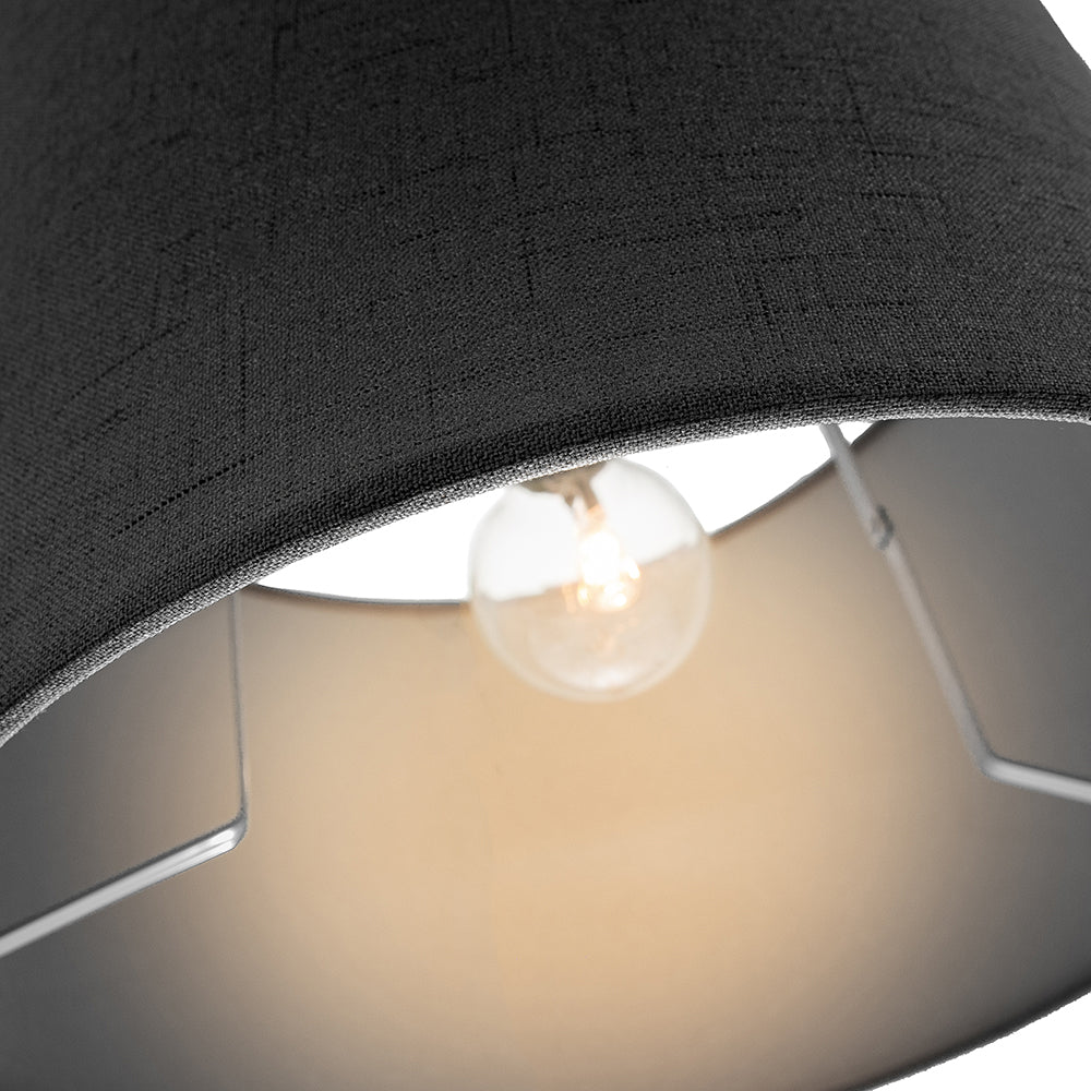 Contemporary and Sleek Black Textured Linen Fabric Drum Lamp Shade 60w Maximum Image 3