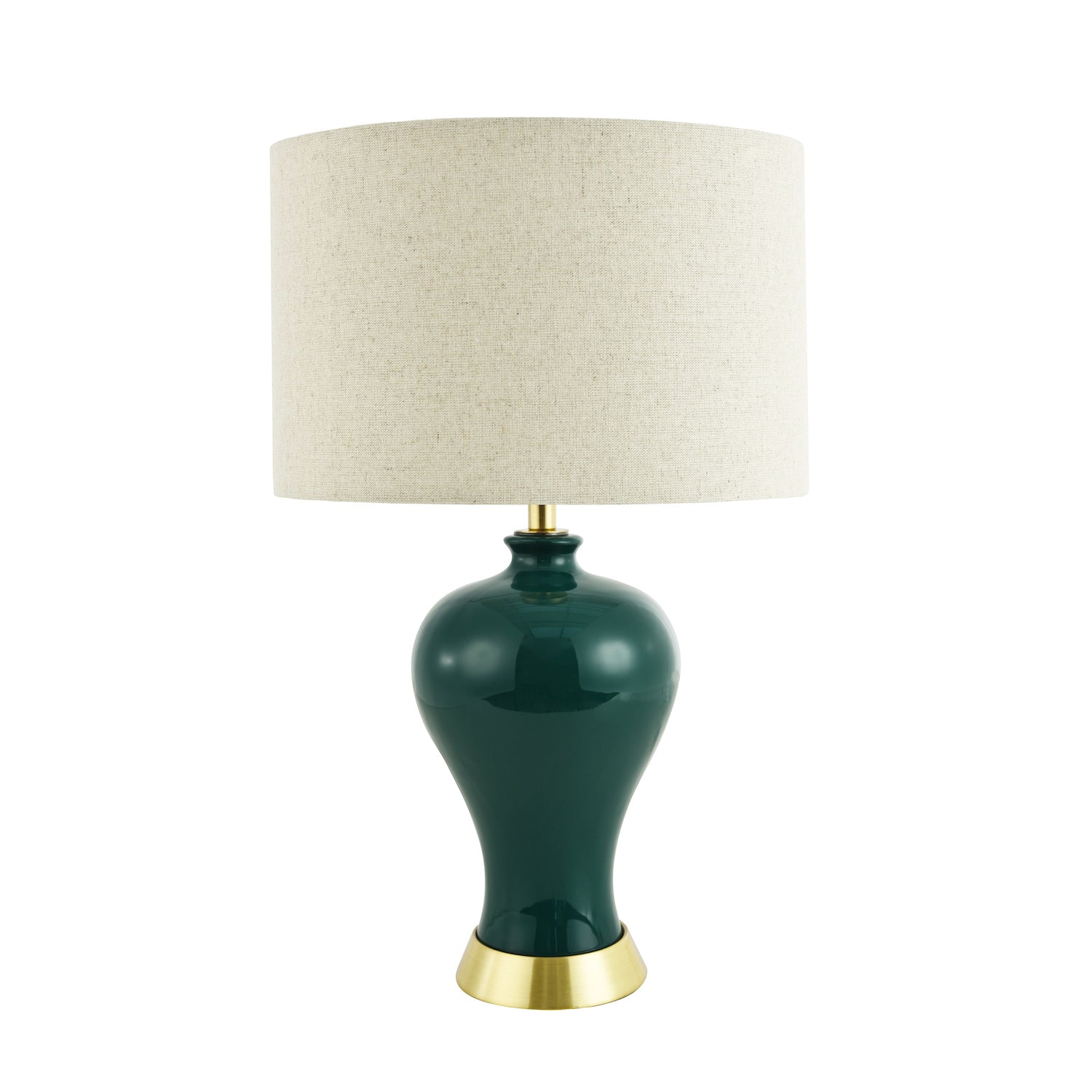 Traditional Ceramic Table Lamp Base in Glossy Forest Green with Satin Brass Trim Image 4