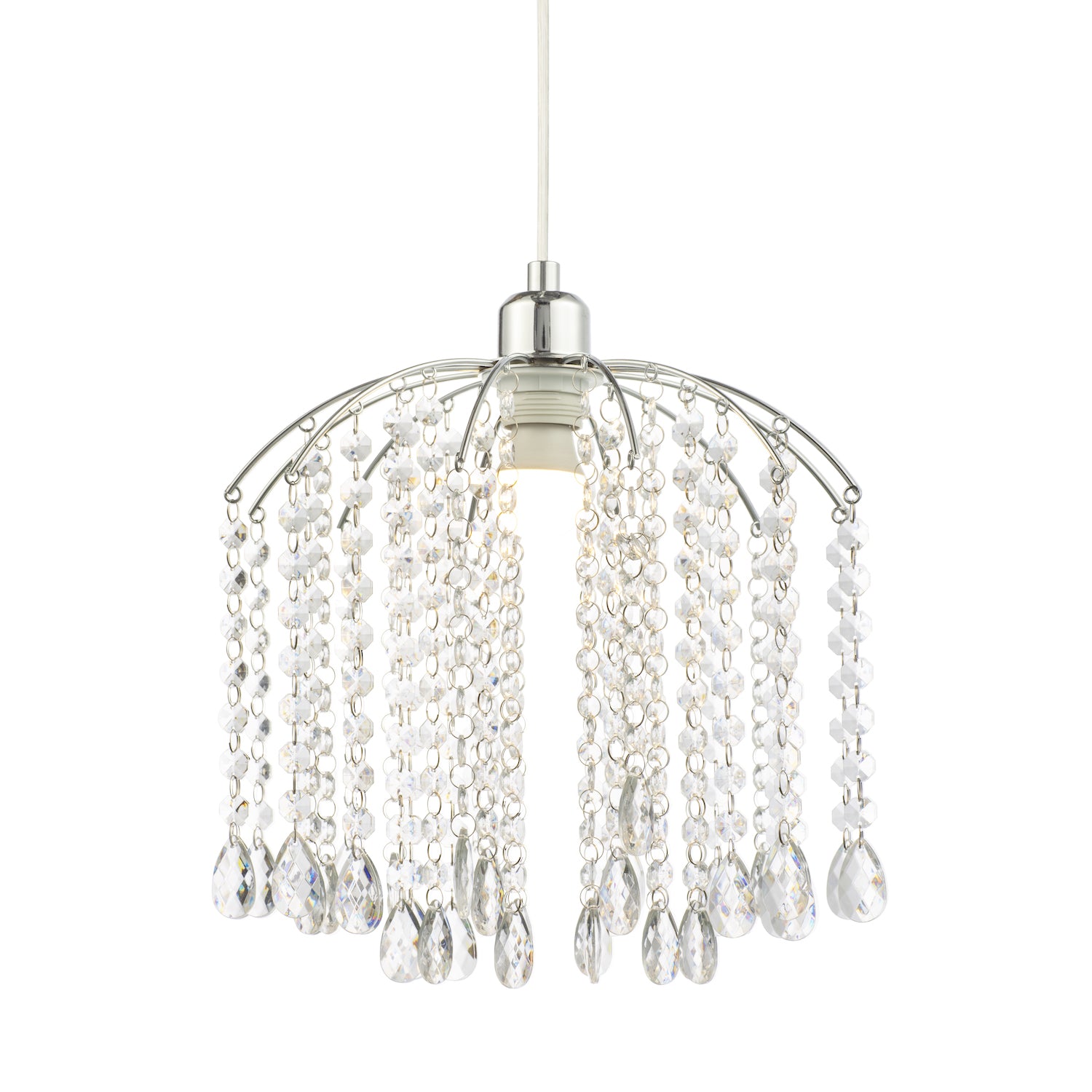 Waterfall Pendant Lamp Shade with Clear Acrylic Droplets and Chrome Metal Frame Image 1