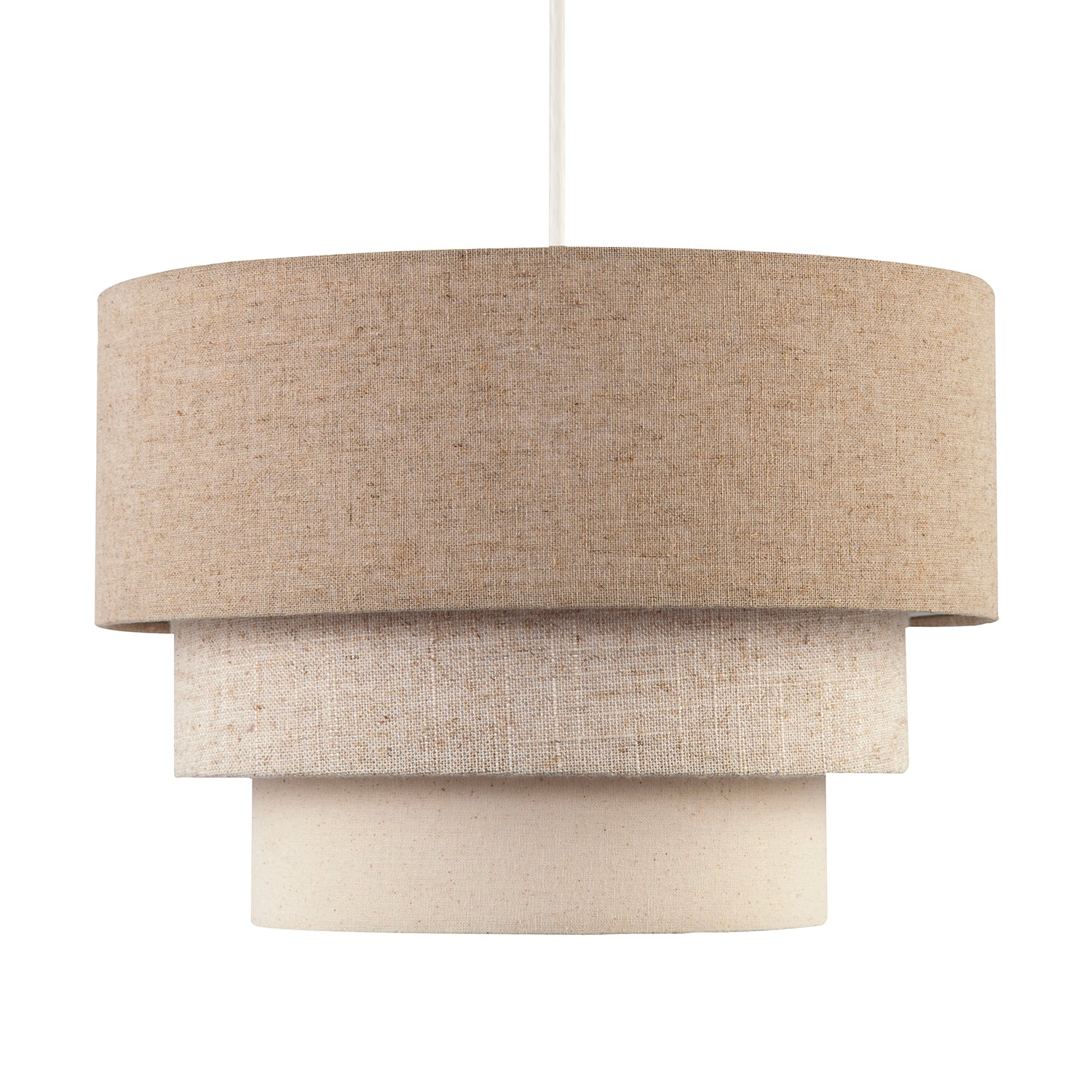 Contemporary Round Triple Tier Beige and Oatmeal Linen Pendant Shade Image 5