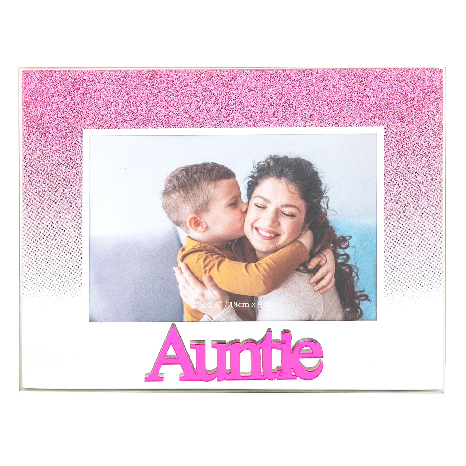 Chic Pink Glitter Auntie Glass Picture Frame with Acrylic Letters - 5" x 3.5" Image 1