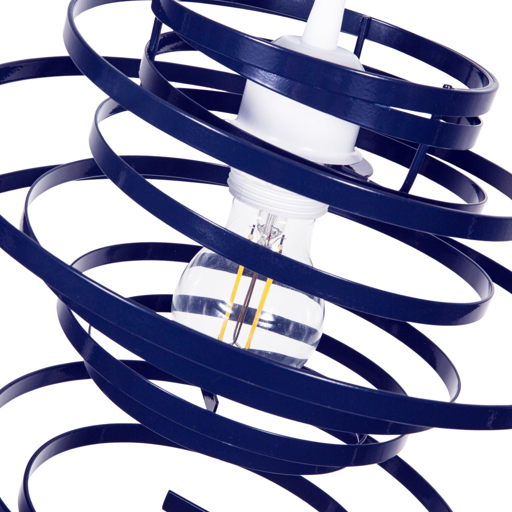 Contemporary Navy Blue Gloss Metal Double Ribbon Spiral Swirl Pendant Shade Image 3