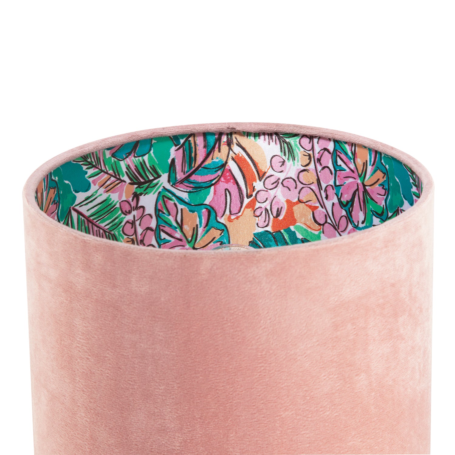 Rose Pink Velvet Drum Lamp Shade with Inner Watercolour Floral Pattern Image 8