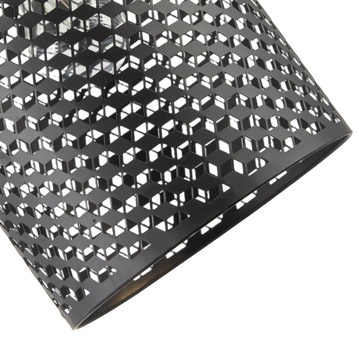 Modern Cylindrical Pendant Light Shade with Repeating Cube Design Image 3