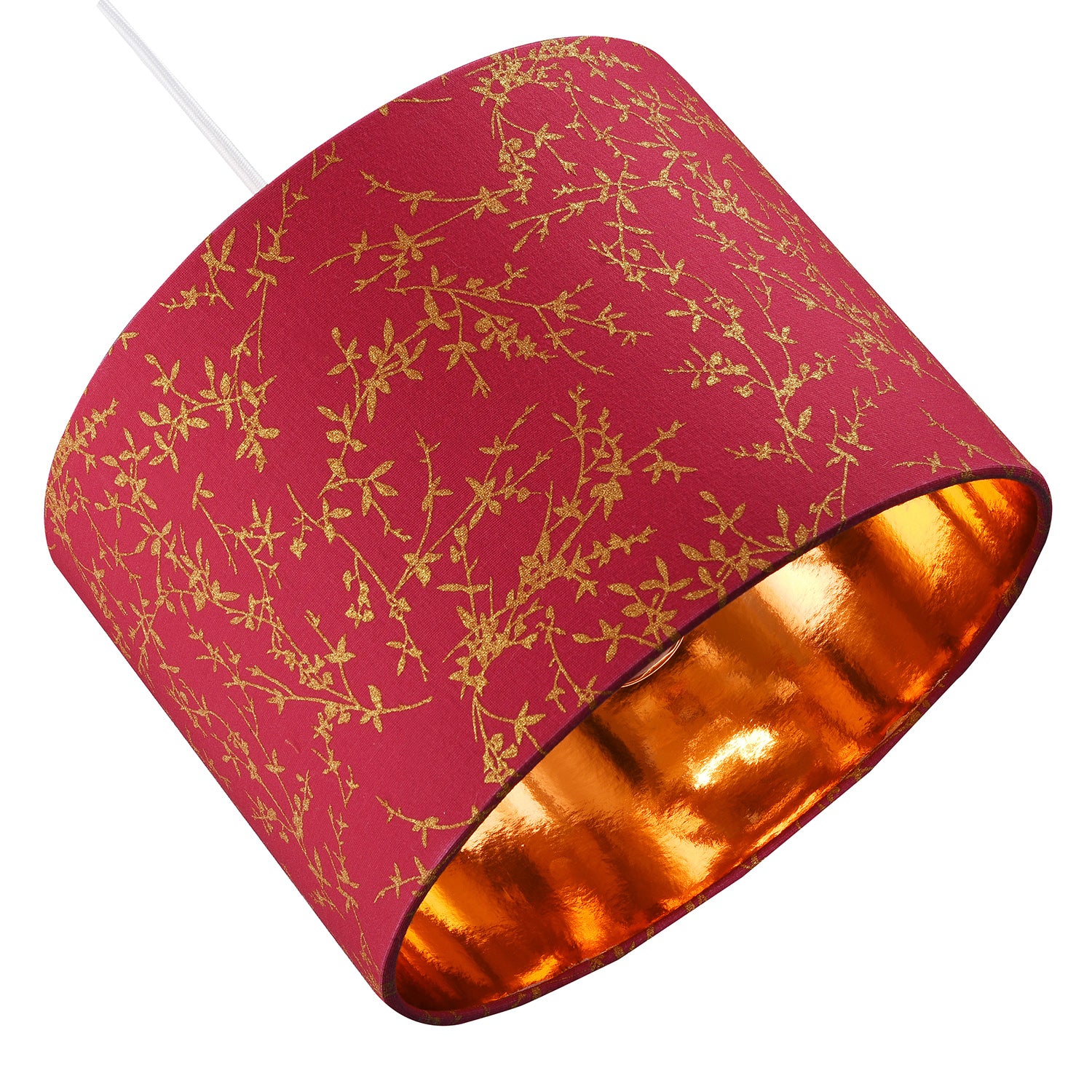 Modern Burgundy Cotton Fabric 10" Lamp Shade with Copper Foil Floral Decoration Image 4