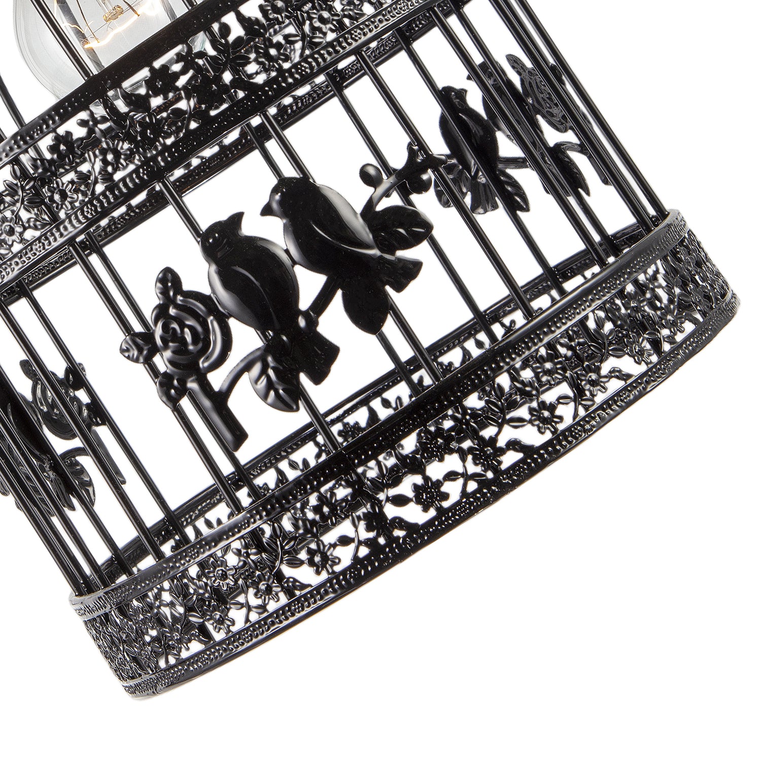 Shabby Chic Shiny Black Gloss Birdcage Shade with 3D Flowers and Birds Image 4