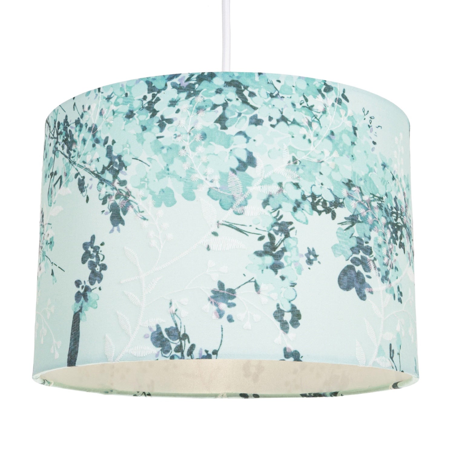 Modern Classic Duck Egg and Emerald Green Floral Fabric Shade with Inner Lining Image 2