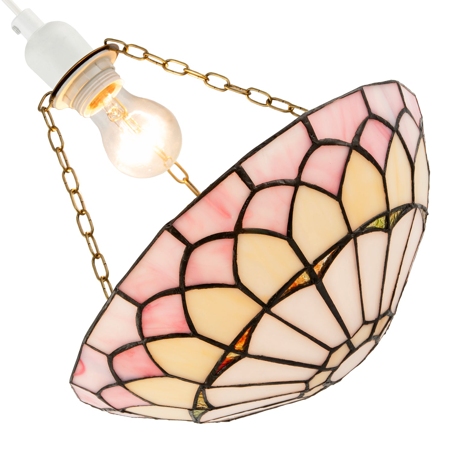 Pale Pink Stained Glass Domed Tiffany Pendant Light Shade with Chains Image 5